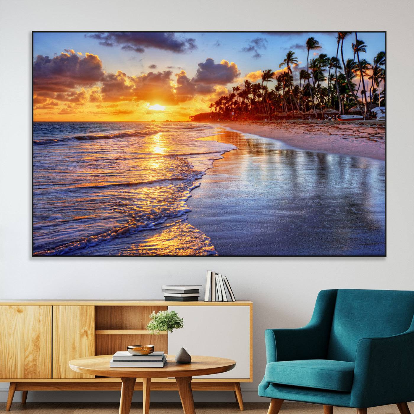 SEG-FC-51X34_Oversize - Serene Beach Sunset Wall Art Canvas- Coastal Seascape Print for Living Room or Bedroom, Ocean Waves