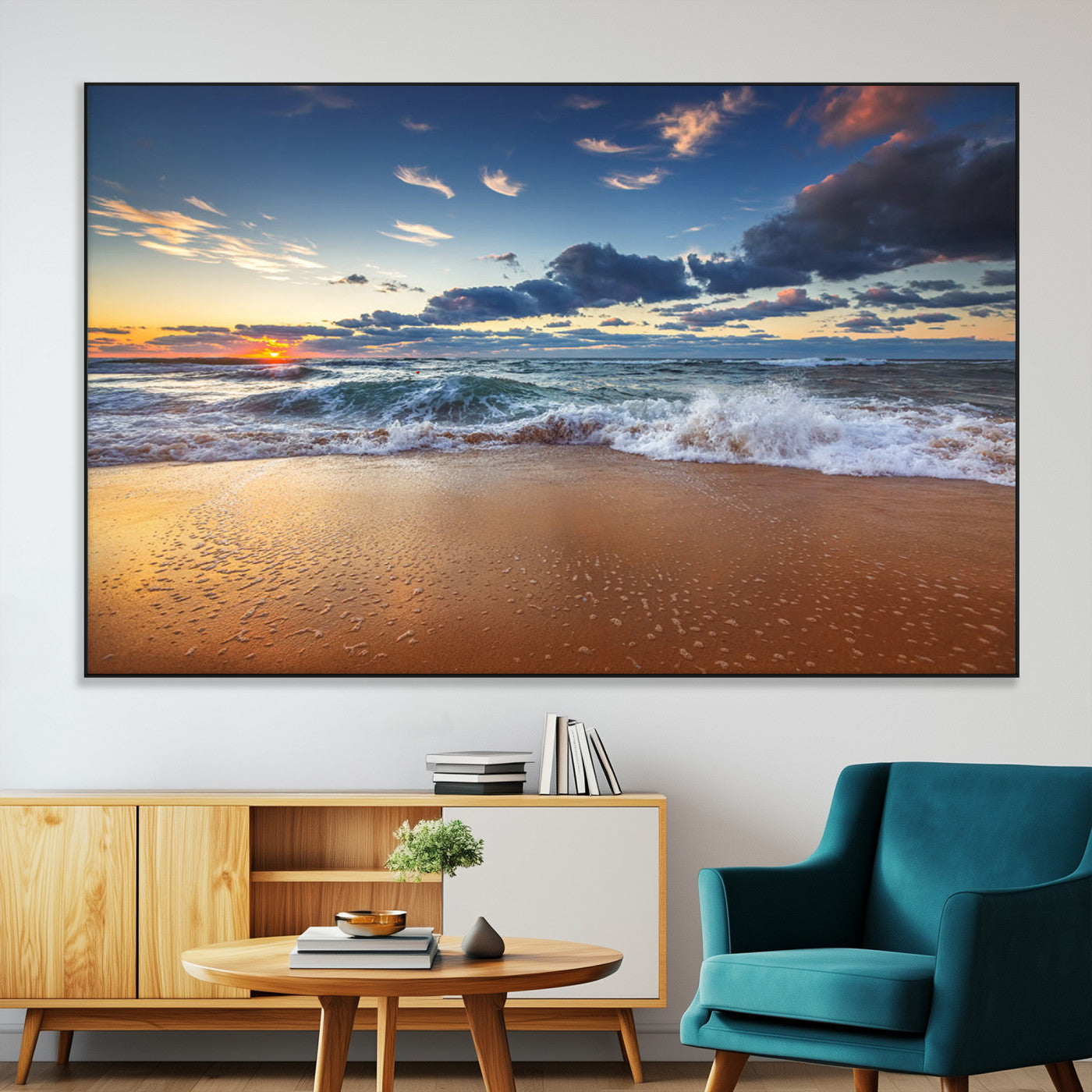 SEG-FC-51X34_Oversize - Beach Canvas Wall Art - Coastal Seascape Print for Living Room or Bedroom, Ocean Waves on Sand,