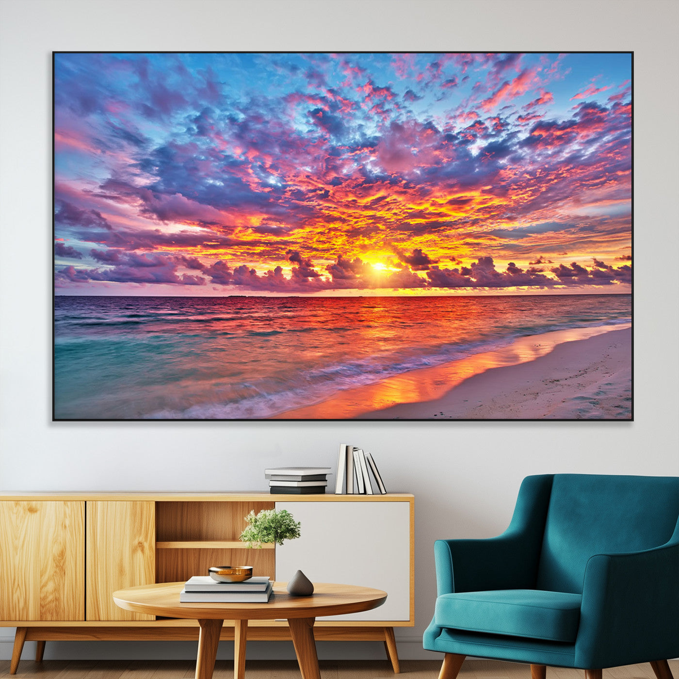 SEG-FC-51X34_Oversize - Vibrant Sunset Beach Wall Art - Ocean Sunset Canvas Print | Coastal Wall Art Decor Stunning Sunset