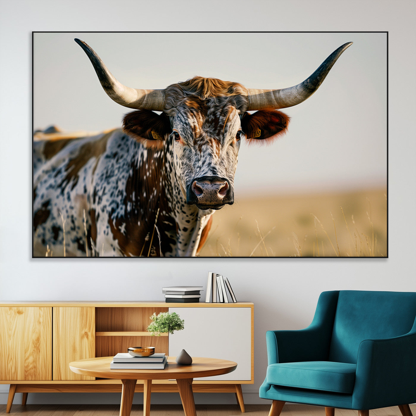 SEG-FC-51X34_Oversize - Texas Bull Longhorn Wall Art Canvas Print for Farm House Wall Decor, Farmhouse Wall Art Print