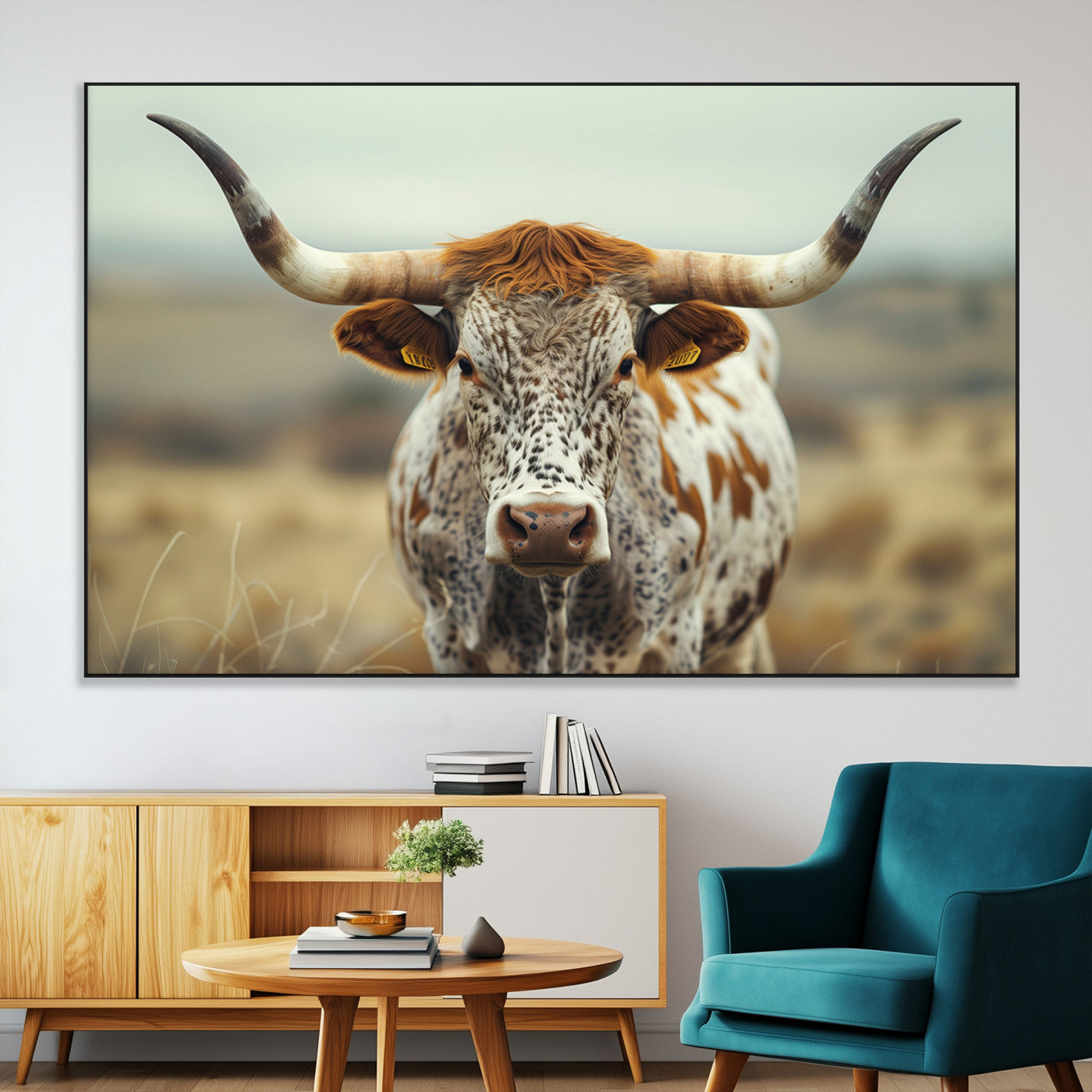SEG-FC-51X34_Oversize - Texas Cow Longhorn Wall Art Canvas Print for Farm House Wall Decor, Farmhouse Wall Art Print
