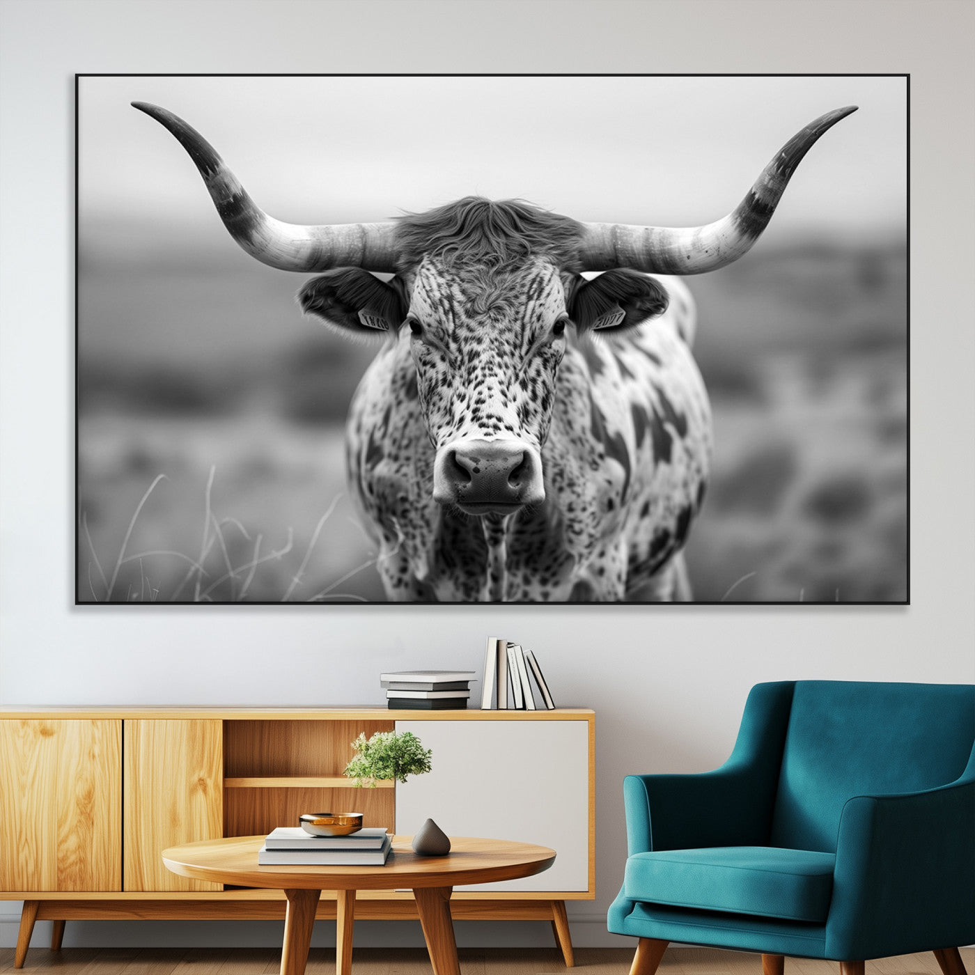 SEG-FC-51X34_Oversize - Texas Cow Longhorn Wall Art Canvas Print for Farm House Wall Decor, Farmhouse Wall Art Print