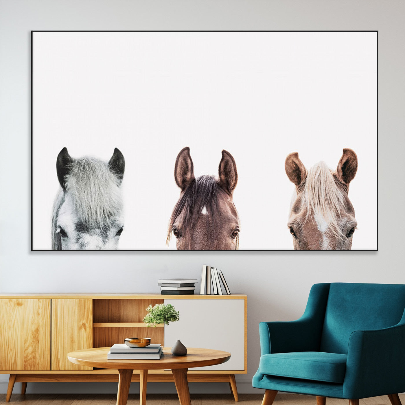 SEG-FC-51X34_Oversize - Horse Wall Art - Minimalist Horse Triptych Wall Art – Modern 3-Panel Giclée Canvas Featuring Horse