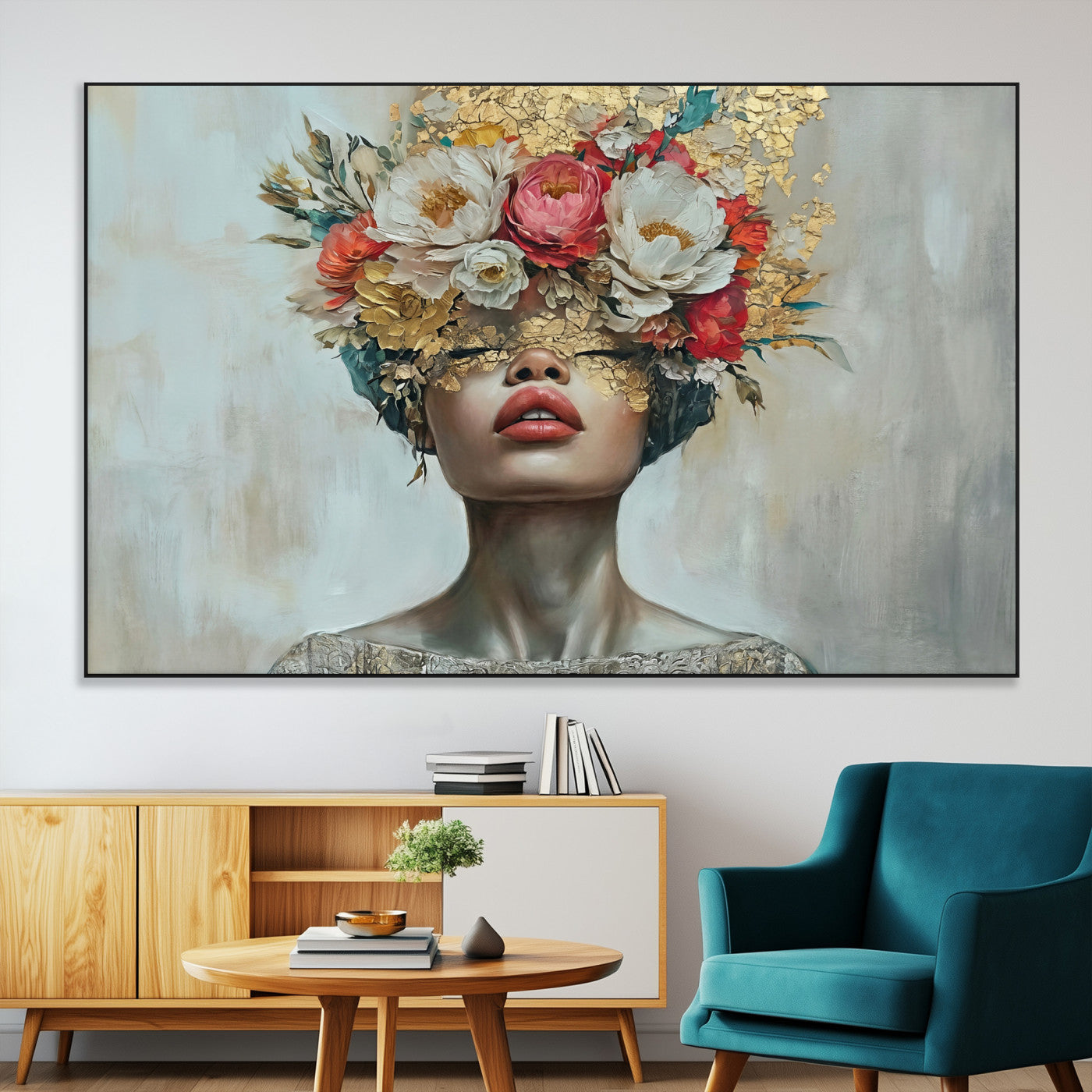 26919-MGV-CV-36X24 - Golden Petal Wall Art Canvas Print - Silhouette Woman Wall Art Canvas Print, Floral Woman Portrait