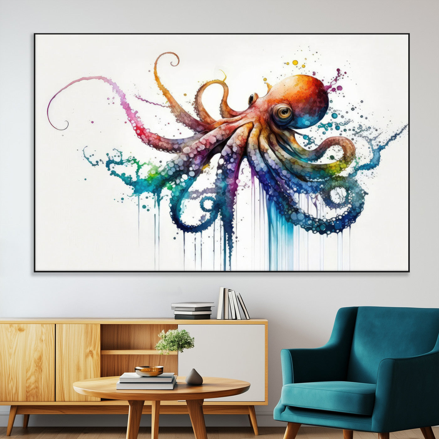 SEG-FC-51X34_Oversize - Watercolor Vibrant Octopus Wall Art Canvas Print | Abstract Sea Life Art | Colorful Marine Creature