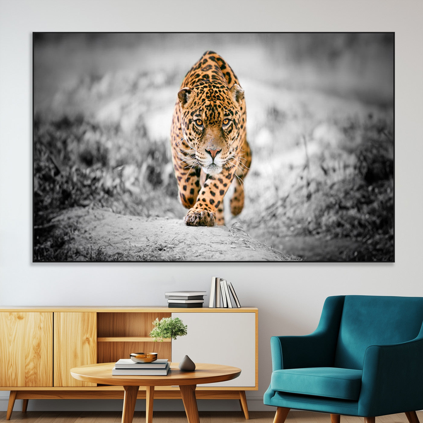 SEG-FC-51X34_Oversize - Jaguar Wall Art Canvas Print - Majestic Big Cat in Focused Pursuit - Ready to Hang