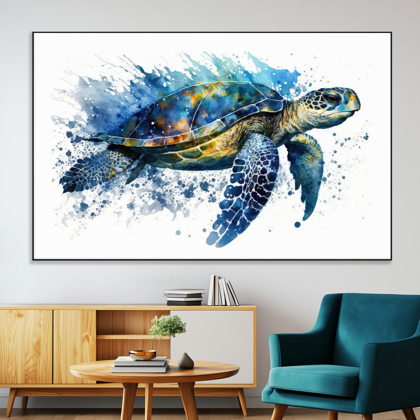 SEG-FC-51X34_Oversize - Watercolor Turtle Wall Art Canvas Print for Decoration
