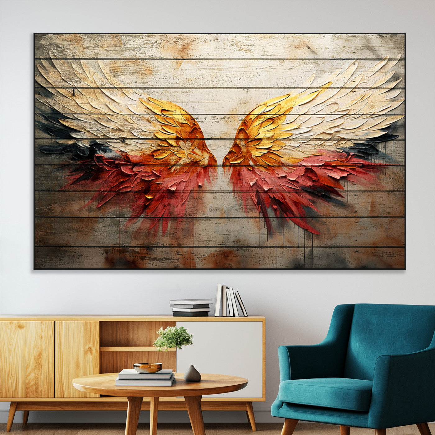 SEG-FC-51X34_Oversize - Abstract Angel Wings Canvas Wall Art – Framed and Ready to Hang Modern Angelic Wings Decor for