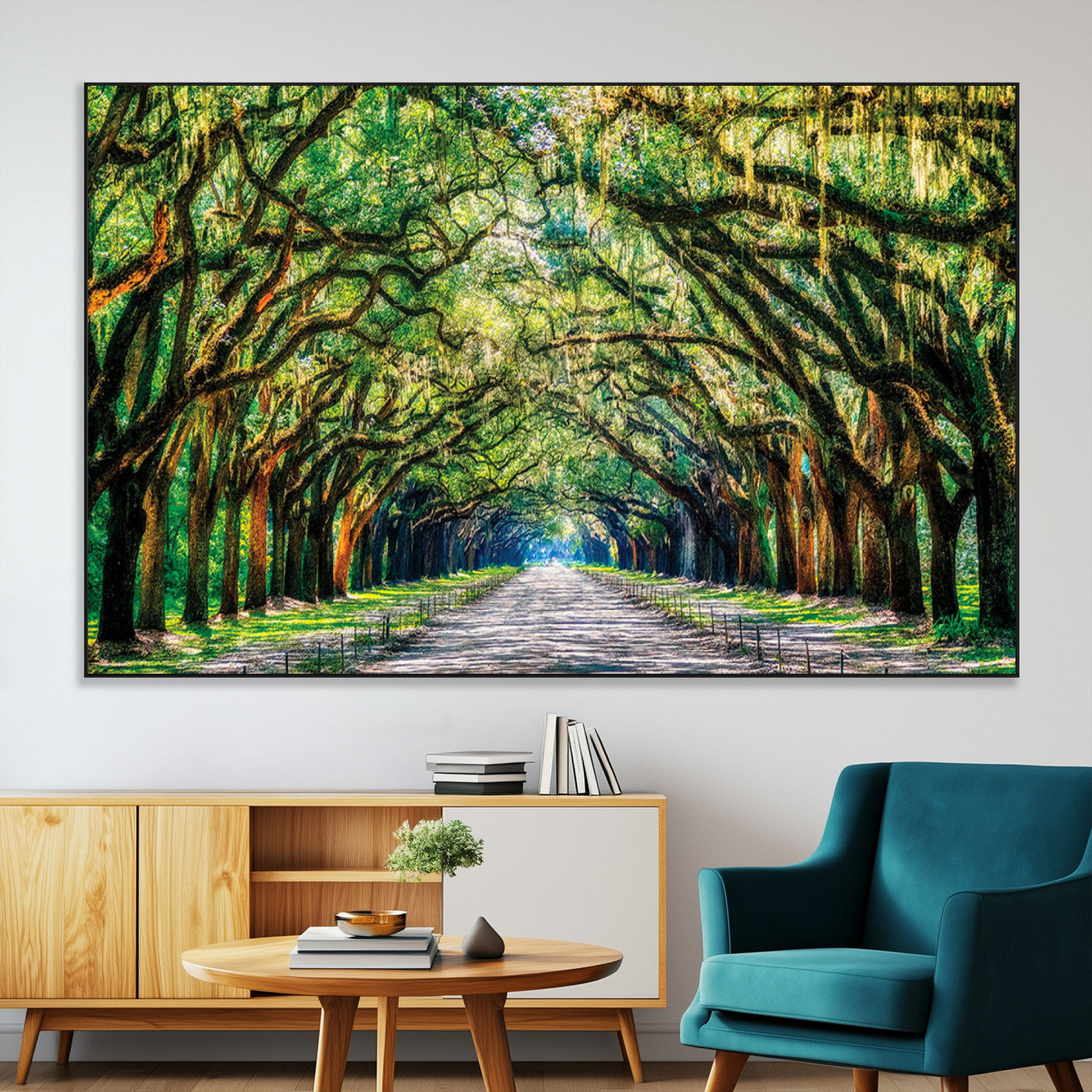 SEG-FC-51X34_Oversize - Serene Tree Tunnel Wall Art Canvas Print – Pathway Under Canopy of Lush Green Trees, Nature-Inspired
