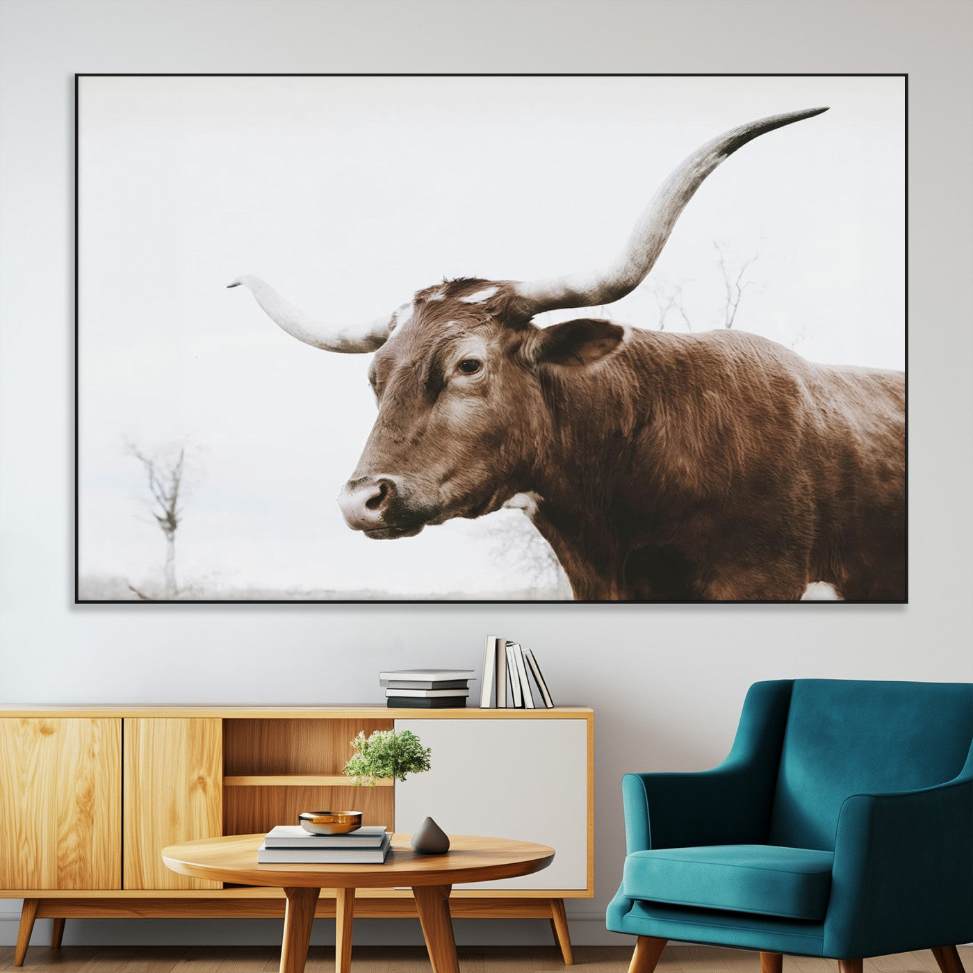 SEG-FC-51X34_Oversize - Rustic Bull Wall Art Canvas Print – Modern Longhorn Farmhouse Animal Decor – Abstract Farm Cow