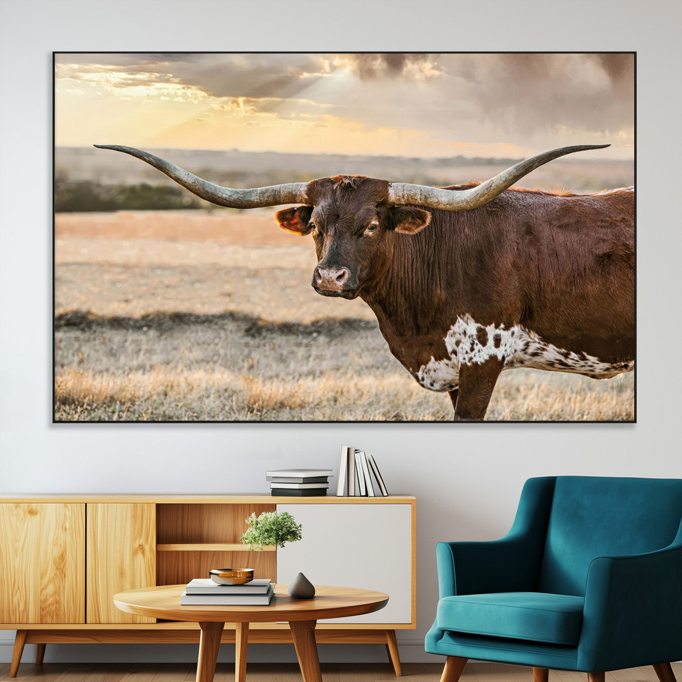 SEG-FC-51X34_Oversize - Texas Longhorn Wall Art Canvas Print, Rustic Ranch Decor, Majestic Western Longhorn Cattle