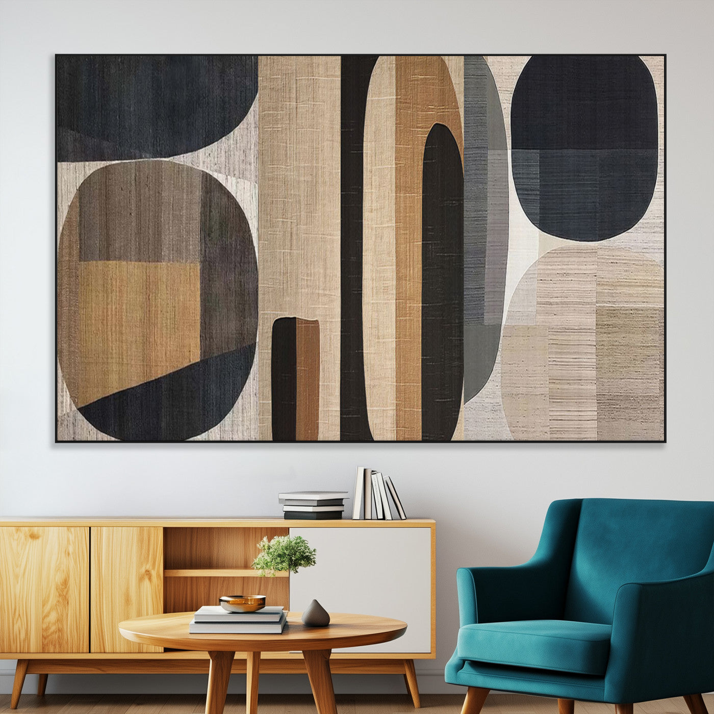SEG-FC-51X34_Oversize - Abstract Minimalist Canvas Wall Art - Neutral Geometric Modern Boho Decor, Minimalist Brown Wabi