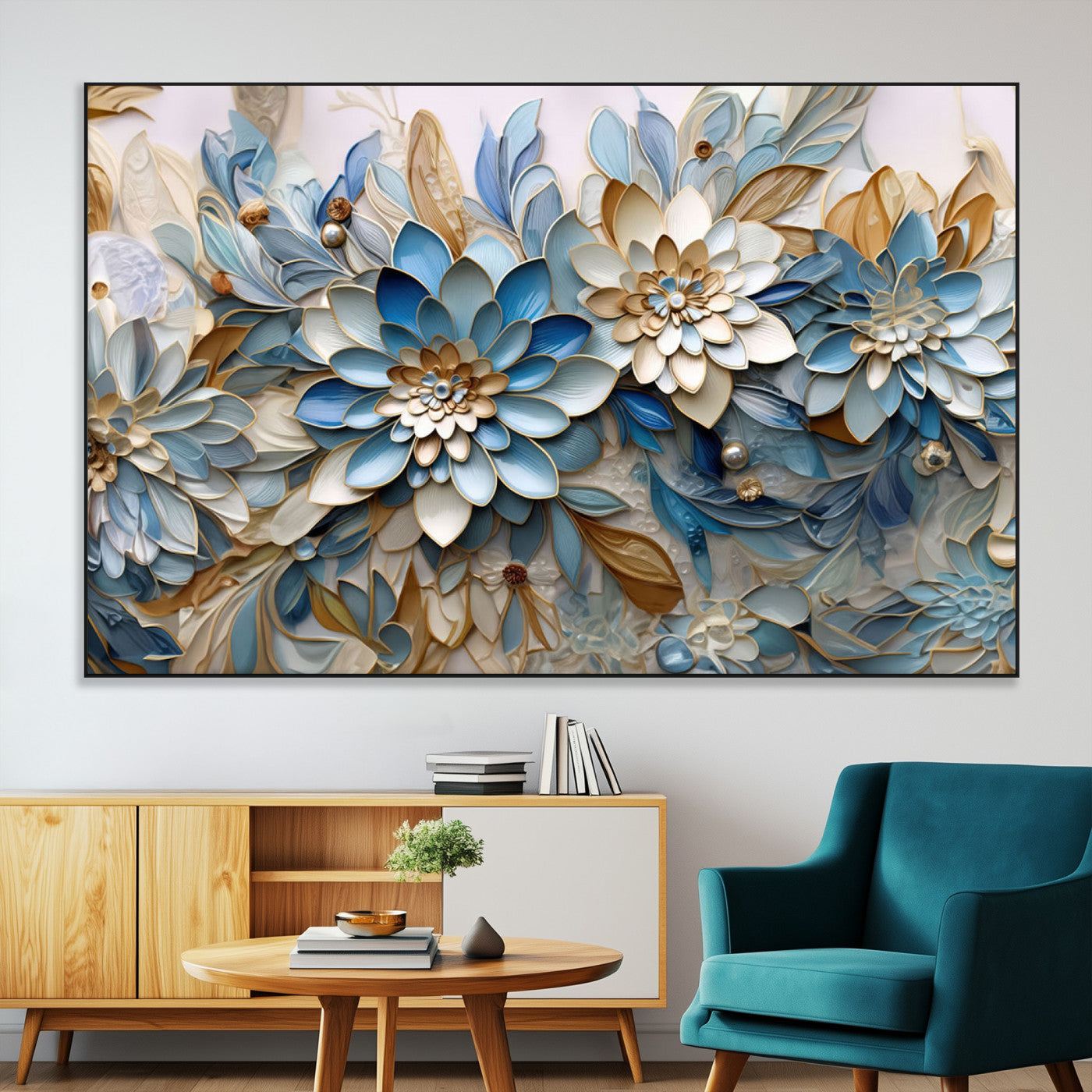 SEG-FC-51X34_Oversize - Blu Abstract Flower Wall Art Canvas Print