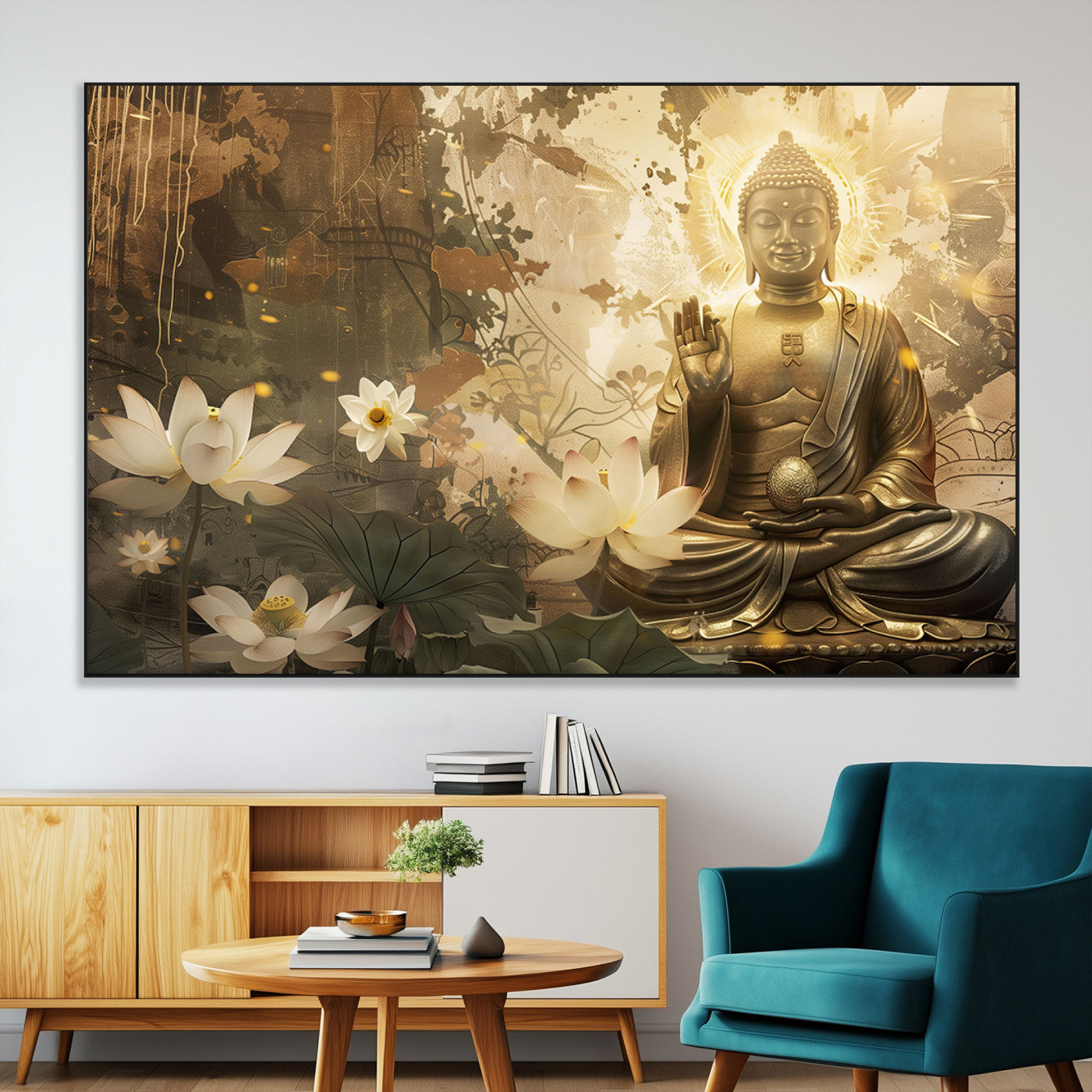 SEG-FC-51X34_Oversize - Zen Buddha Wall Art Canvas Print | Peaceful Meditation Decor with Lotus Flowers | Spiritual Serenity
