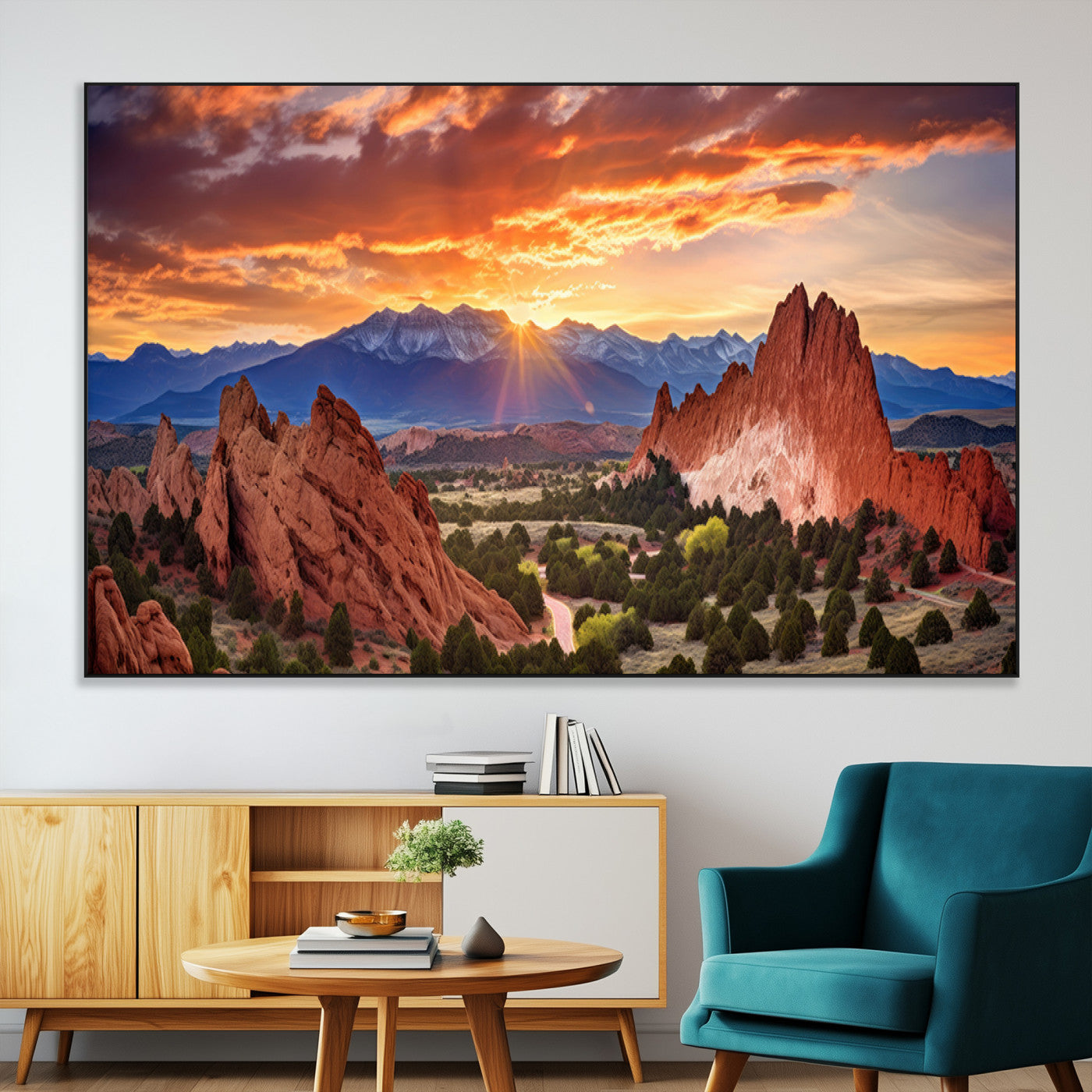 SEG-FC-51X34_Oversize - Rocky Mountains Sunset Wall Art Canvas Print – Ready to Hang, Framed Colorado Landscape