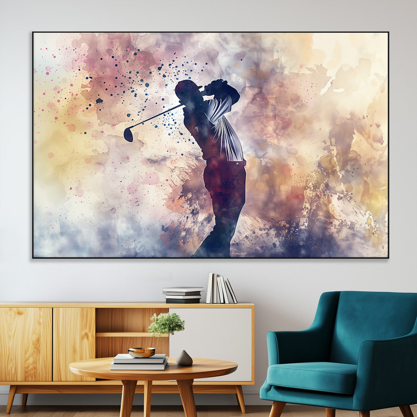 SEG-FC-51X34_Oversize - Abstract Watercolor Golf Player Wall Art Canvas Print