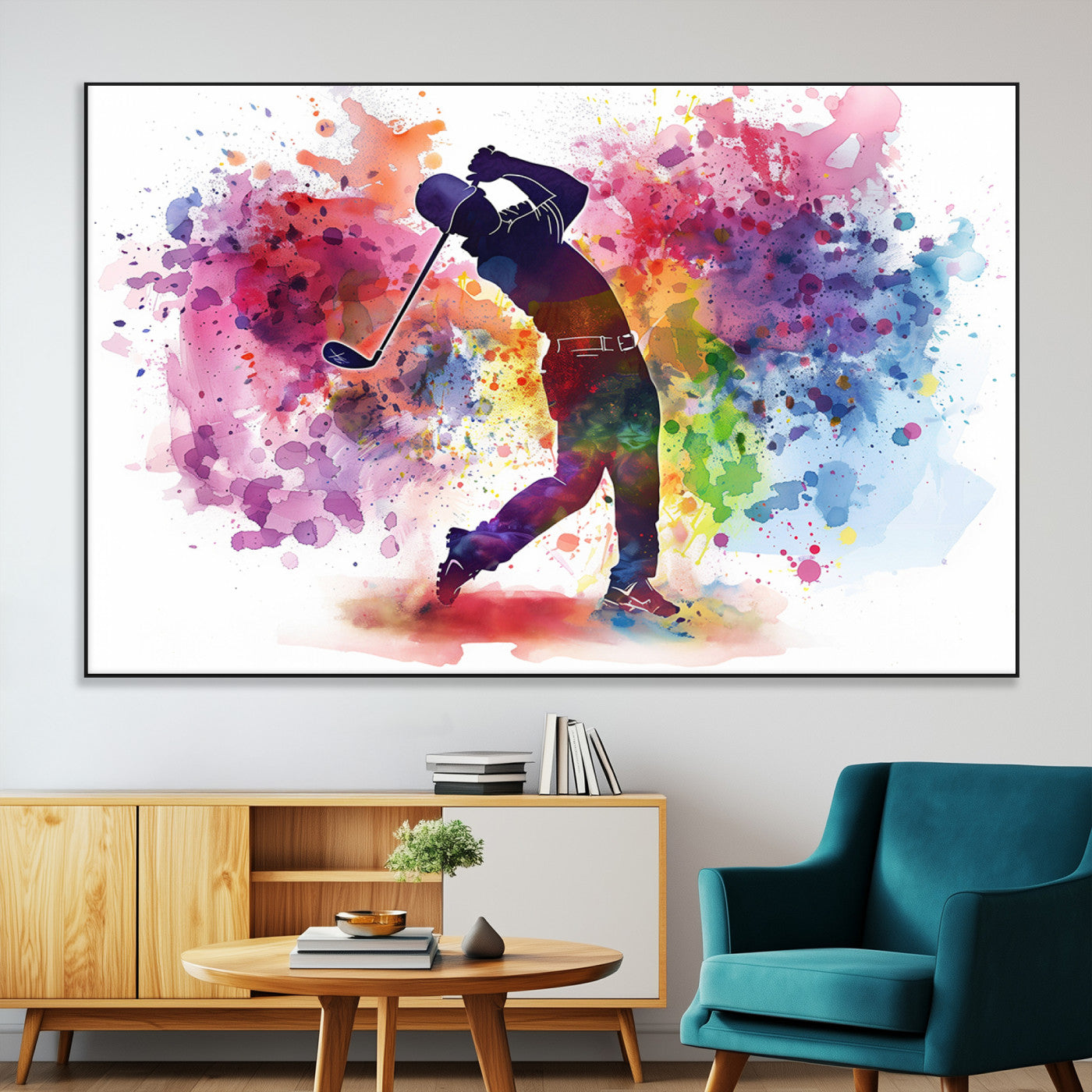 SEG-FC-51X34_Oversize - Colorful Golfer Swing Wall Art Canvas Print - Ready to Hang, Framed Sports Decor