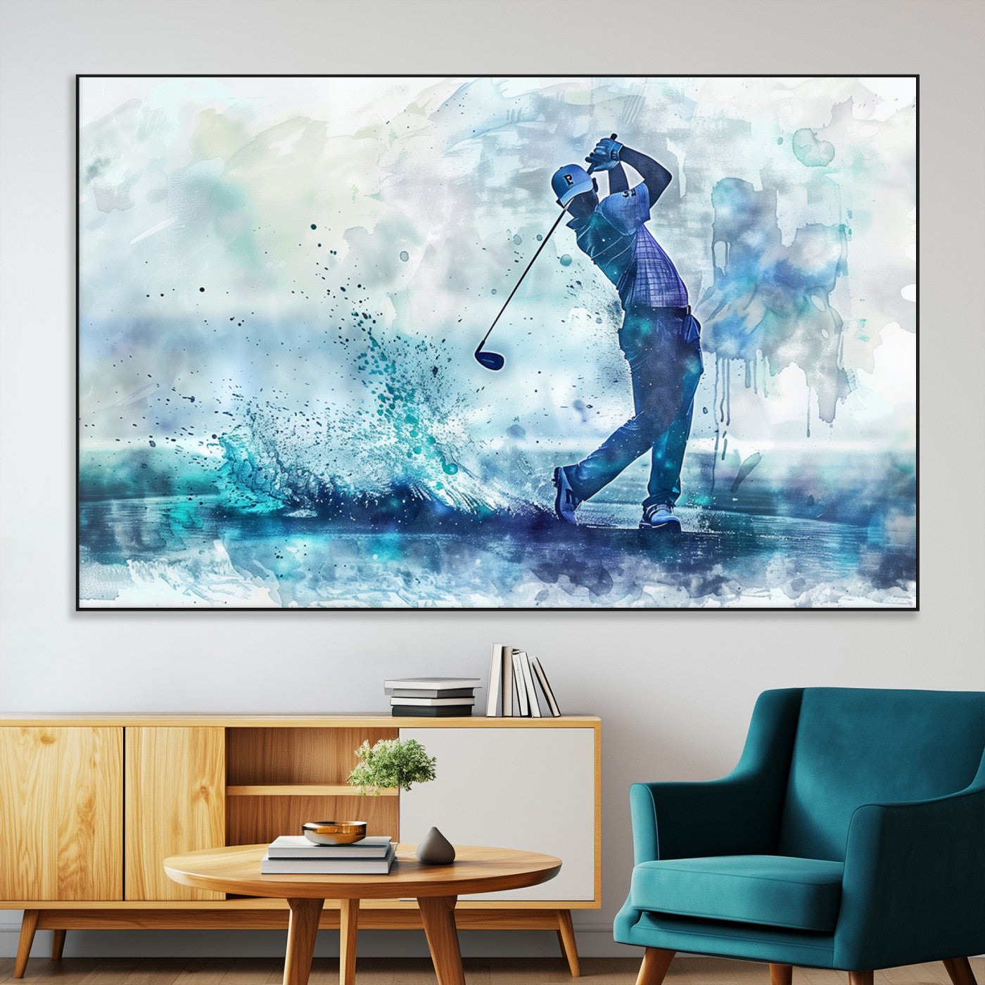 SEG-FC-51X34_Oversize - Golf Swing Wall Art Canvas Print - Sports-Inspired Watercolor Decor - Ready to Hang