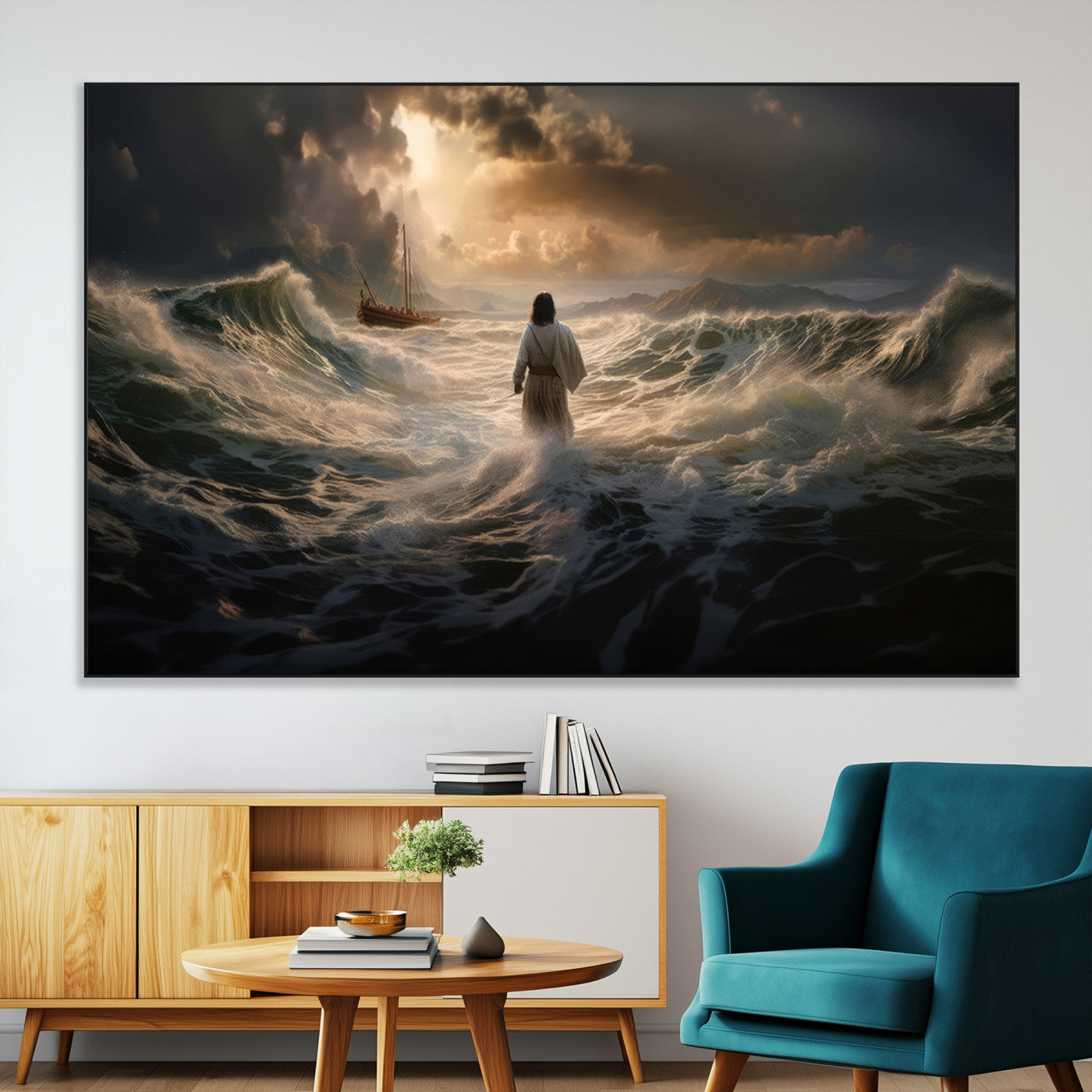SEG-FC-51X34_Oversize - Jesus Walking on Water Wall Art Canvas Print - Religious Spiritual Decor - Jesus Wall Art Canvas
