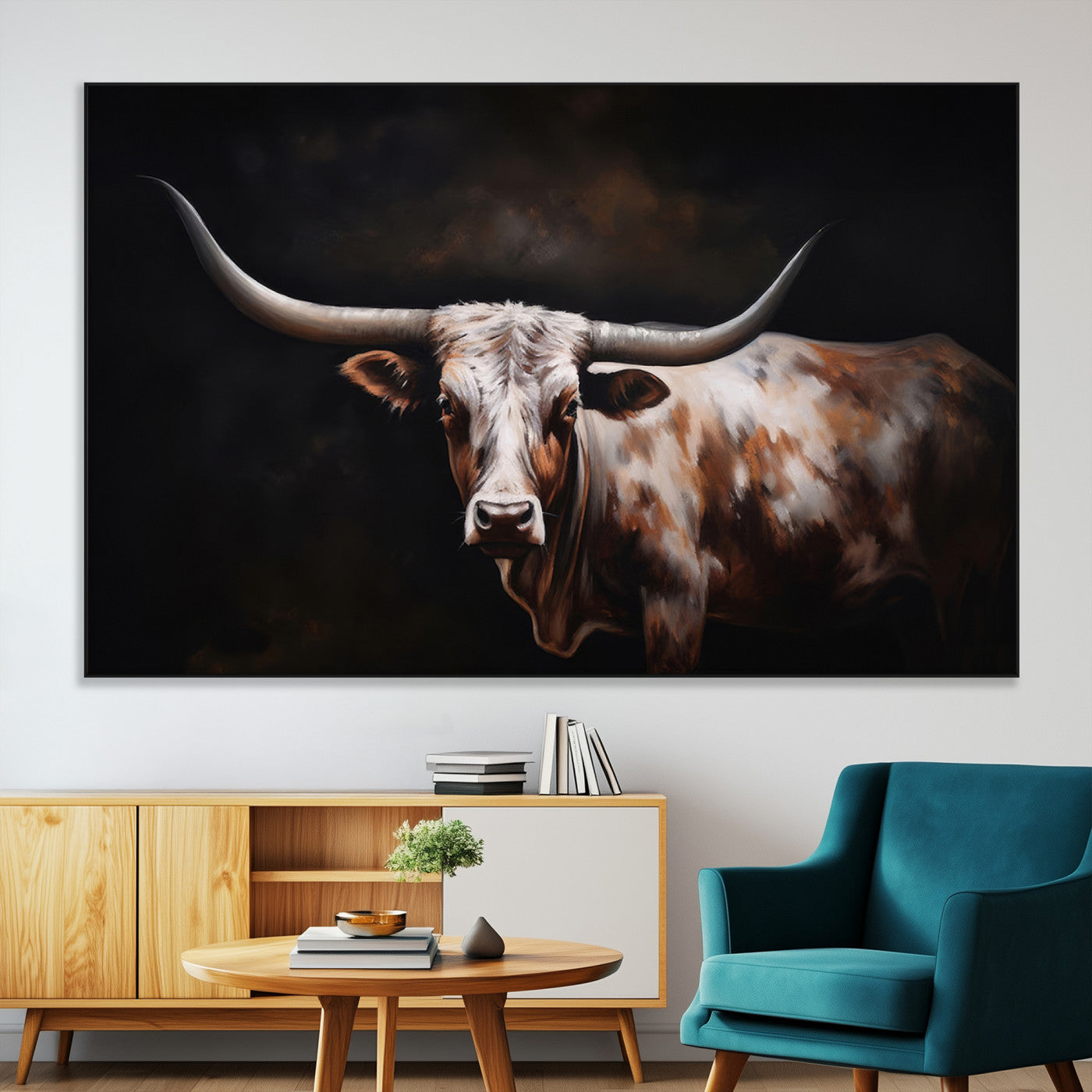 82543-MGV-CV-36X24-Texas Longhorn Wall Art Canvas Print | Western Ranch Decor | Bold Rustic Cattle Artwork | Ready to