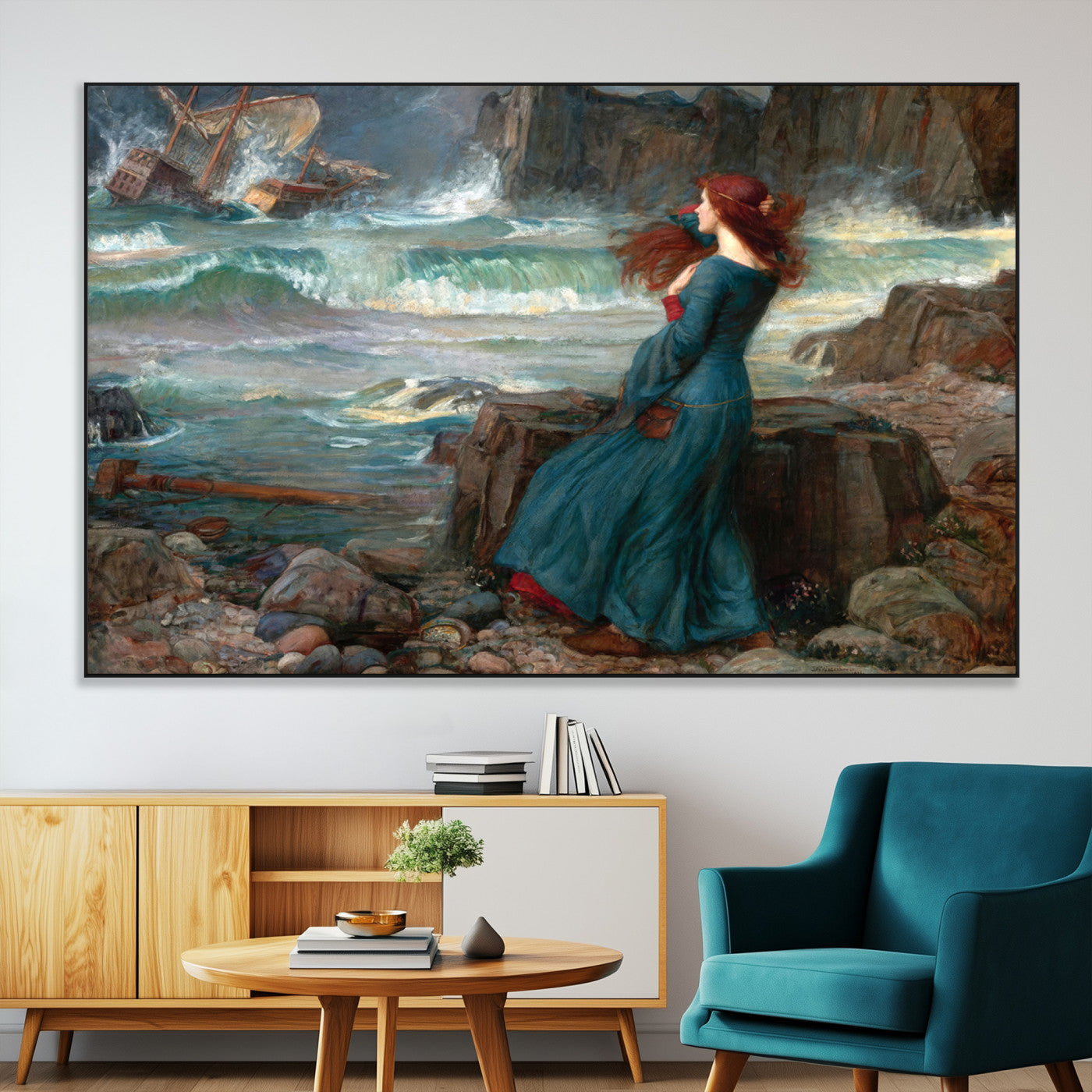 -Miranda by the Shore Wall Art Canvas Print – Tempest Scene Ocean Storm – Ready to Hang
