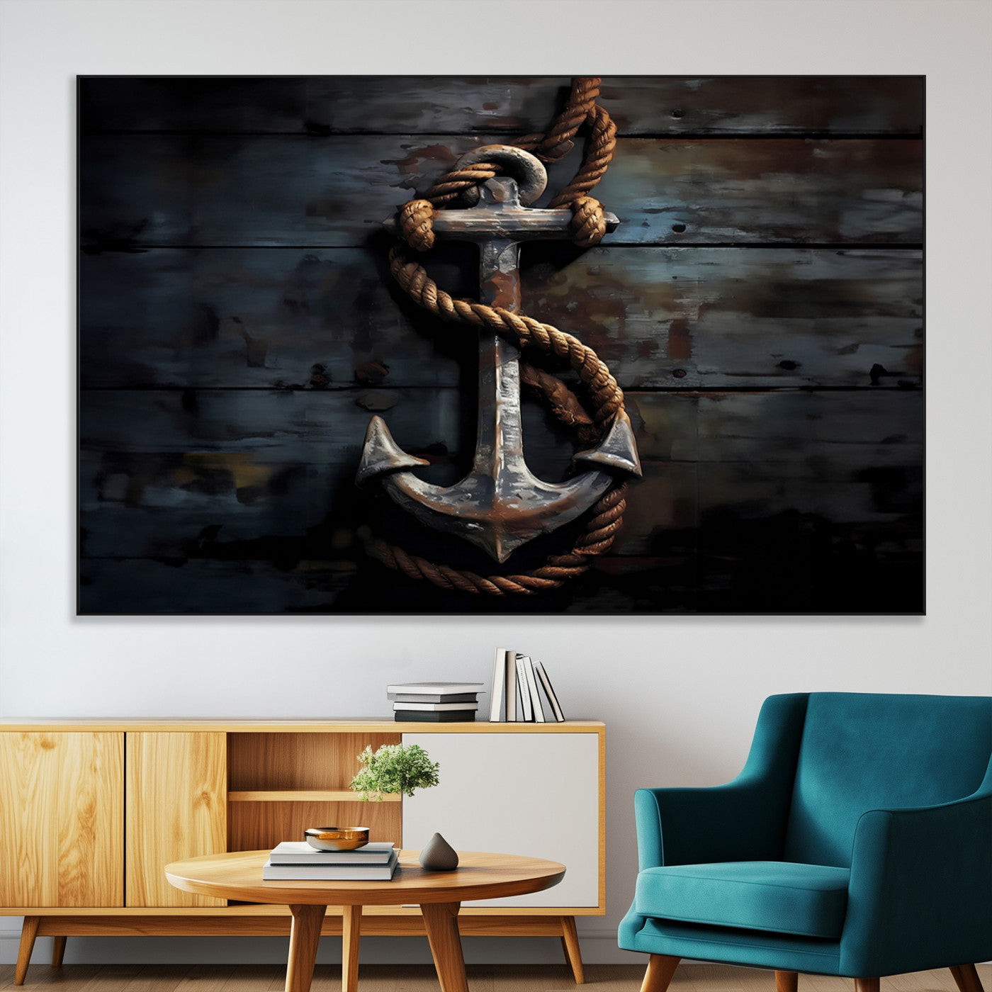 SEG-FC-51X34_Oversize - 3 Panel Grunge Abstract Anchor Wall Art Canvas Print Set