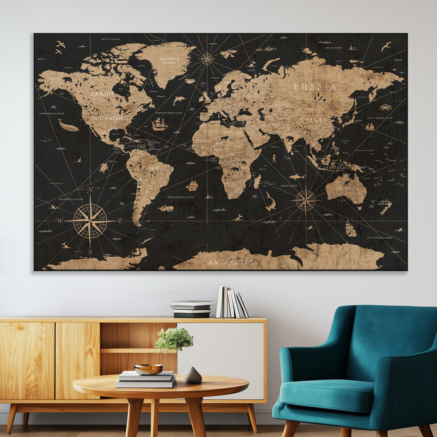 61023-MGV-CV-36X24-World Map Canvas Print – Framed Wall Art for Home Decor