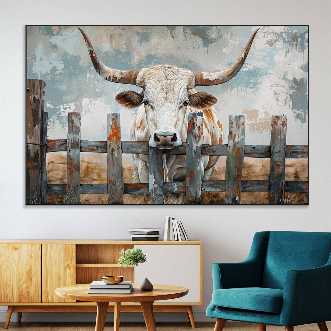 SEG-FC-51X34_Oversize - Vintage Cow Wall Art Canvas Print for Farmhouse Wall Decor Theme, Cattle Wall Art Print