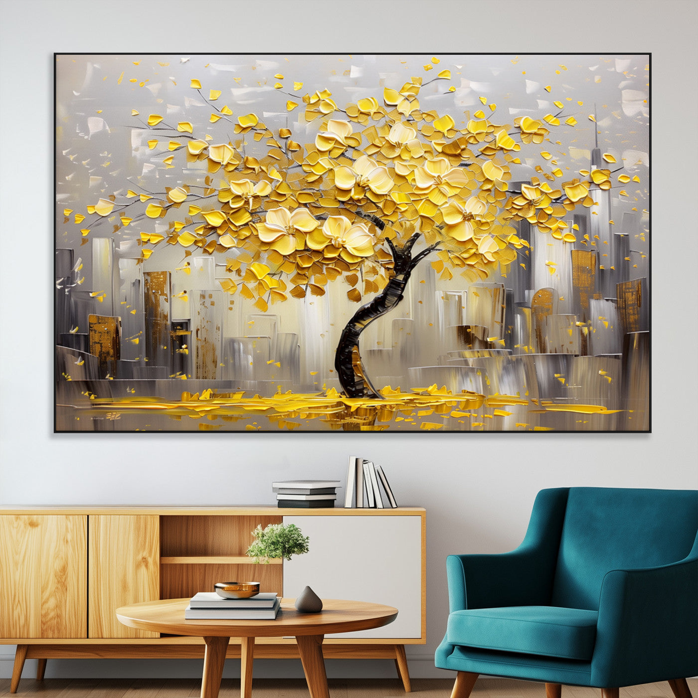-Golden Tree Canvas Print | Abstract Wall Art for Modern Homes | Ready to Hang Framed Artwork