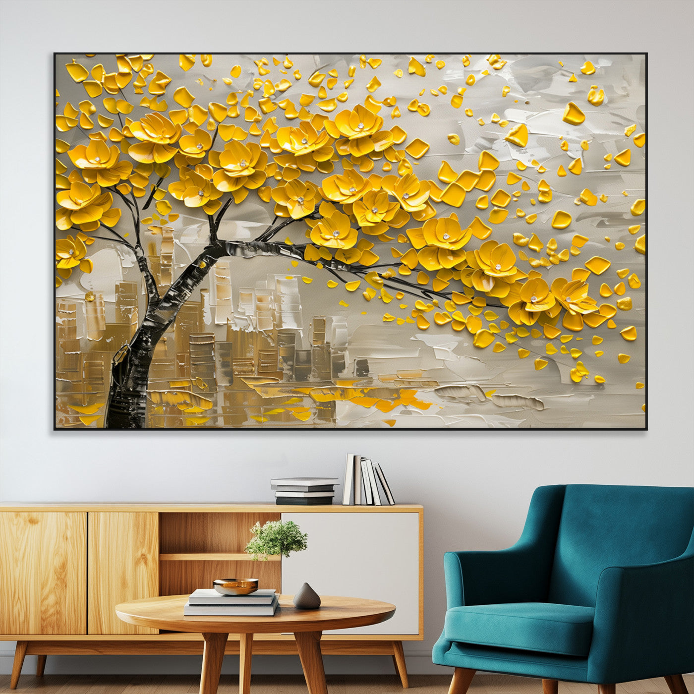 SEG-FC-51X34_Oversize - Yellow Blossom Tree Canvas Wall Art - Floral Abstract Modern Contemporary Artwork for Living Room or