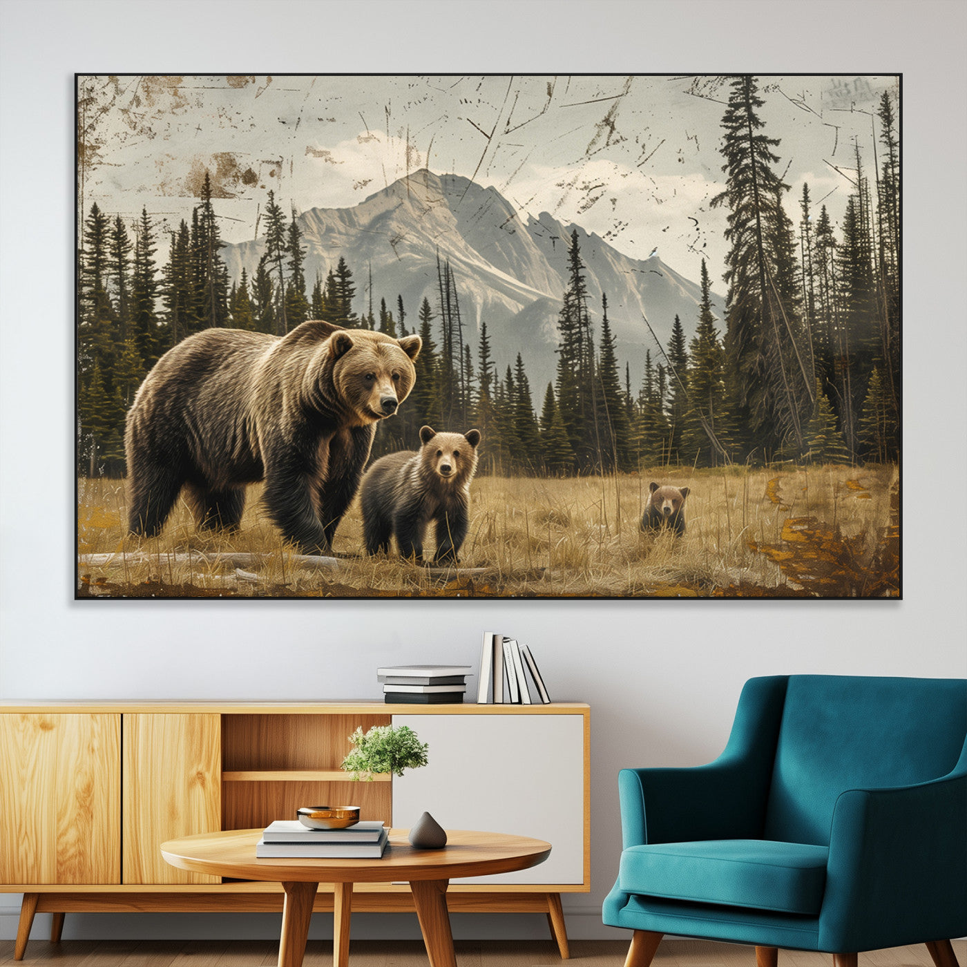 SEG-FC-51X34_Oversize - Rustic Grizzly 399 Bear Family Wall Art Canvas Print