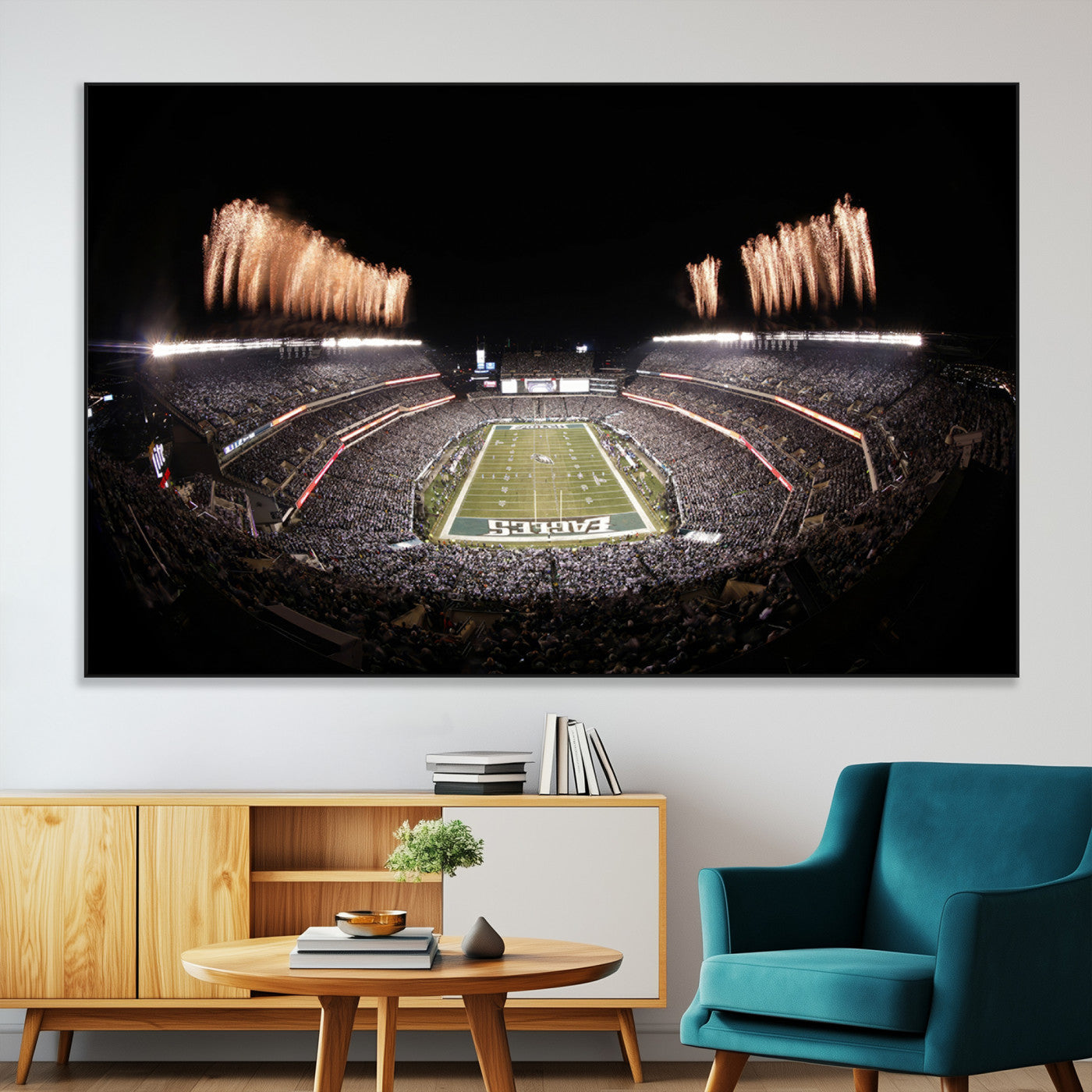 48893-MGV-CV-36X24-Eagles Field Stadium Wall Art - Lincoln Financial Field Fireworks Game Triple Canvas Wall Art -