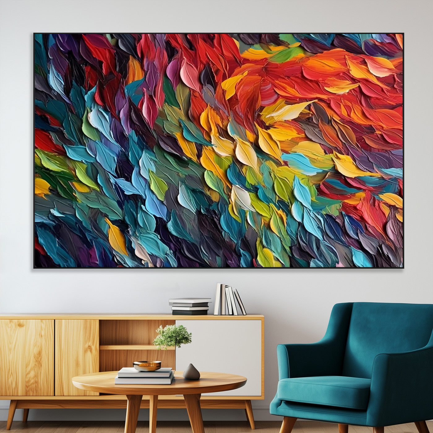 -Vibrant Abstract Leaf Wall Art Canvas Print | Bold Colorful Canvas for Living Room or Office | Ready