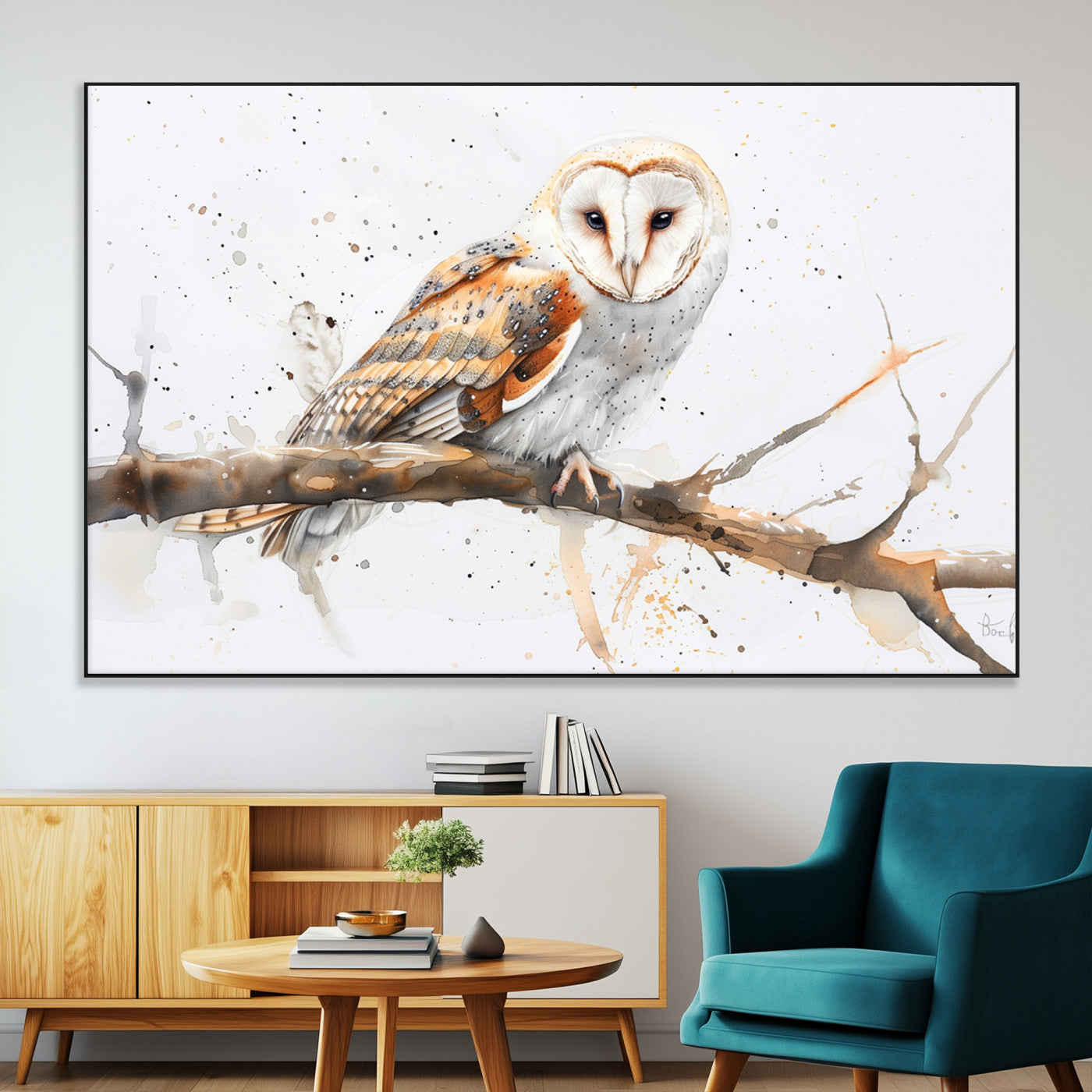 SEG-FC-51X34_Oversize - Barn Owl Wall Art on Branch | Stunning Canvas Print for Nature Lovers | Ready to Hang and Framed
