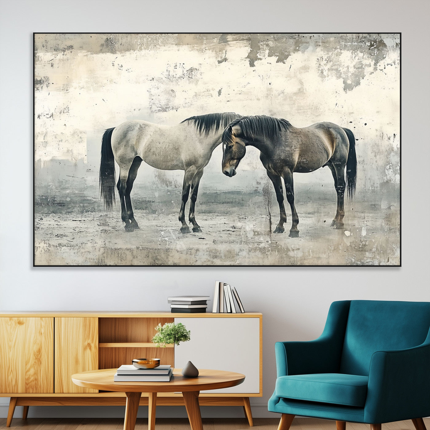 SEG-FC-51X34_Oversize - Chines Style Majestic Horses Wall Art | Ready to Hang and Framed Triptych Print | Western Farmhouse
