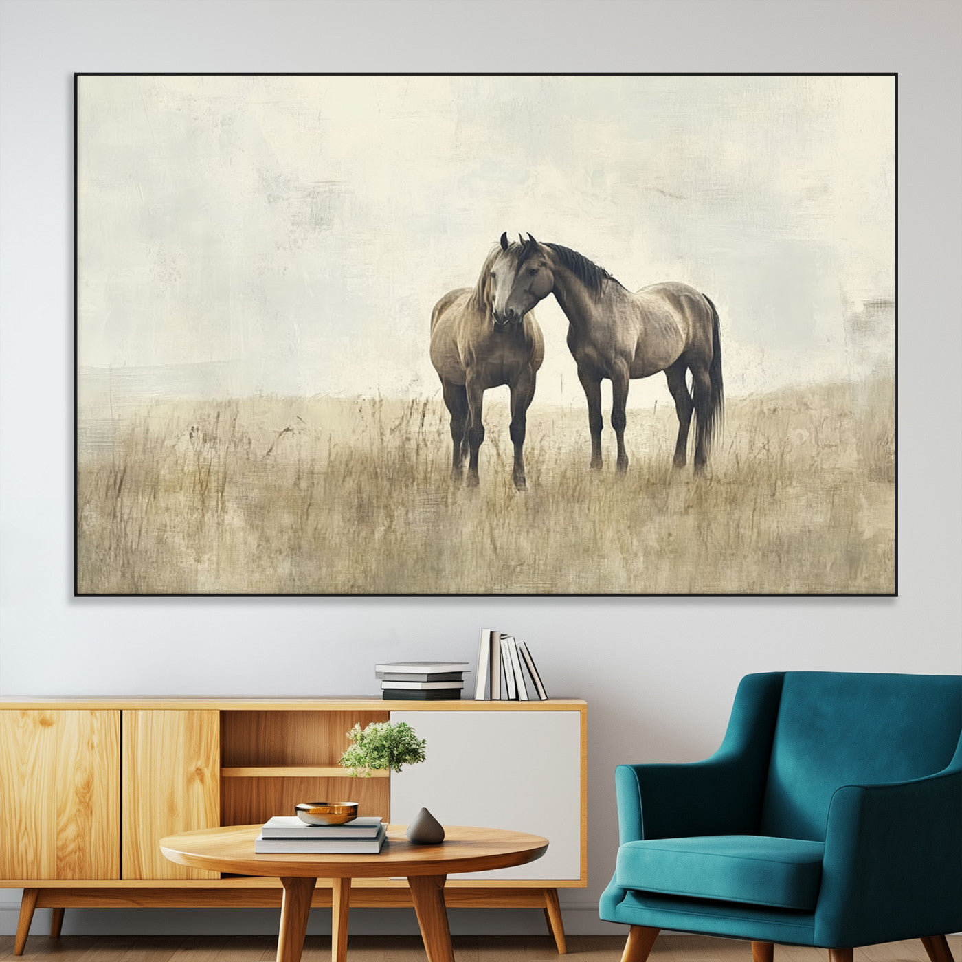 SEG-FC-51X34_Oversize - Chines Style Grunge Horses Wall Art Canvas Print