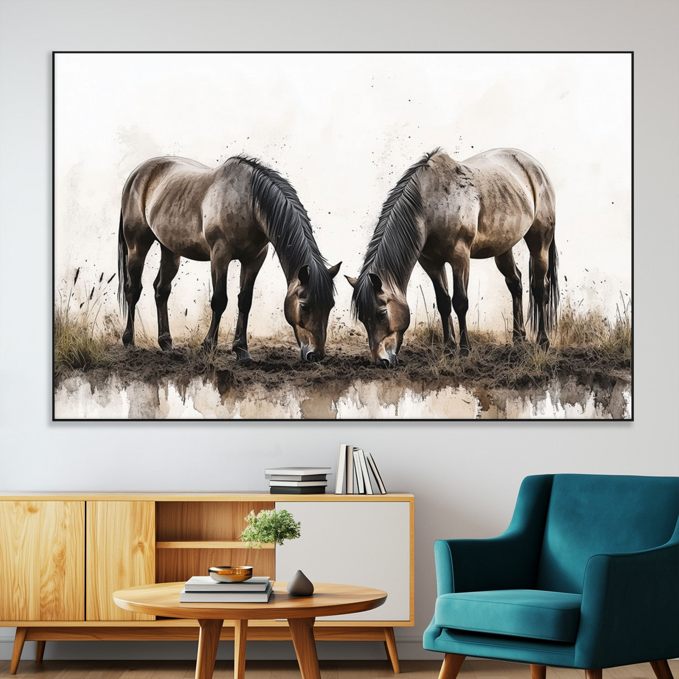 SEG-FC-51X34_Oversize - Chines Ink Style Horses Wall Art Canvas Print