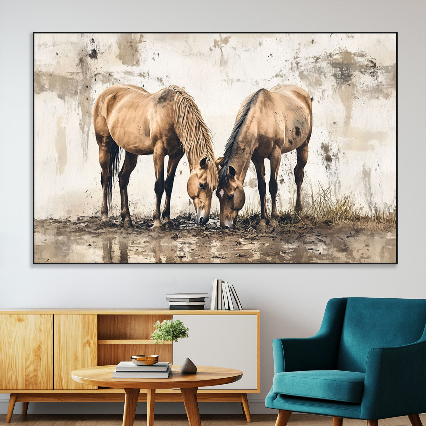 SEG-FC-51X34_Oversize - Vintage Horses Wall Art | Ready to Hang and Framed Triptych | Western Farmhouse Wall Decor for