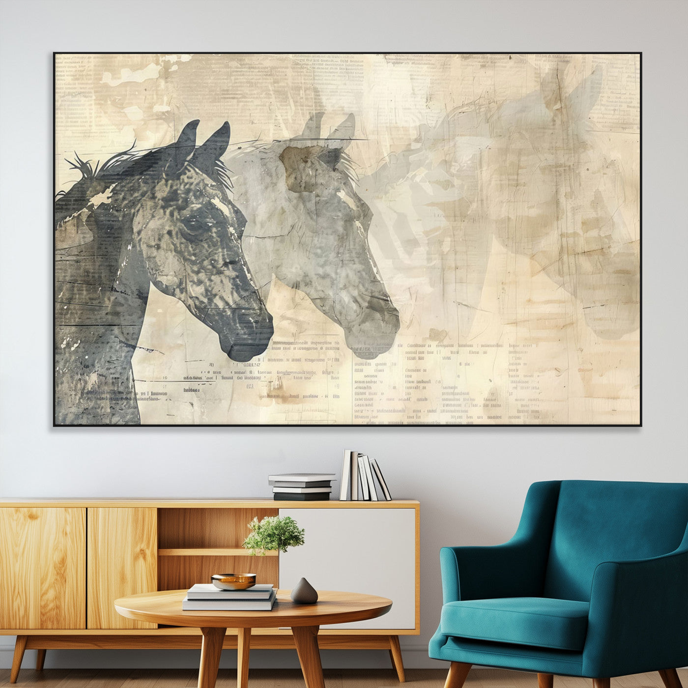 SEG-FC-51X34_Oversize - Abstract Horse Canvas Print | Modern Farmhouse Wall Art | Ready to Hang Framed