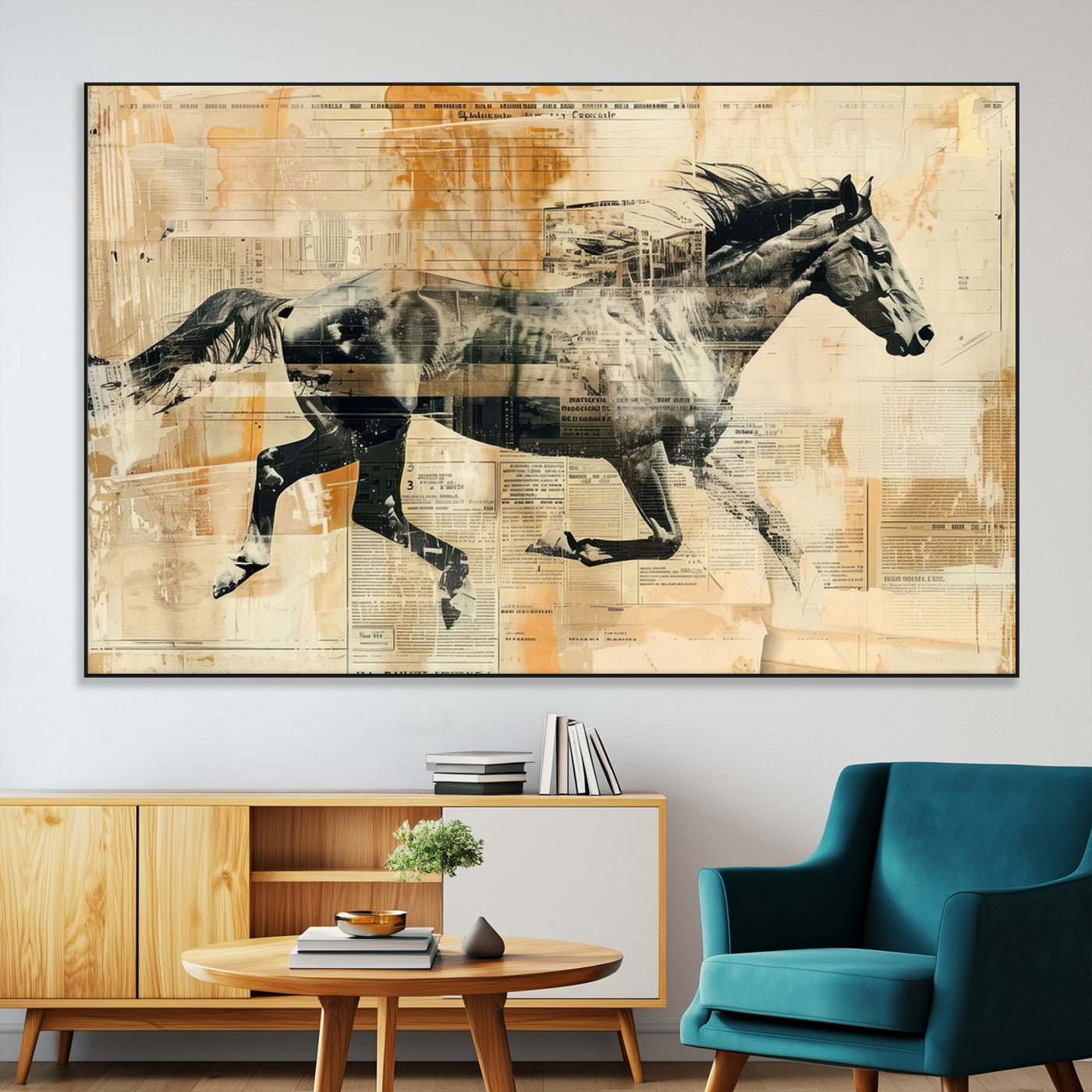 SEG-FC-51X34_Oversize - Chines Style Running Horse Western Wall Art | Farmhouse Wall Decor | Ready to Hang Framed Canvas