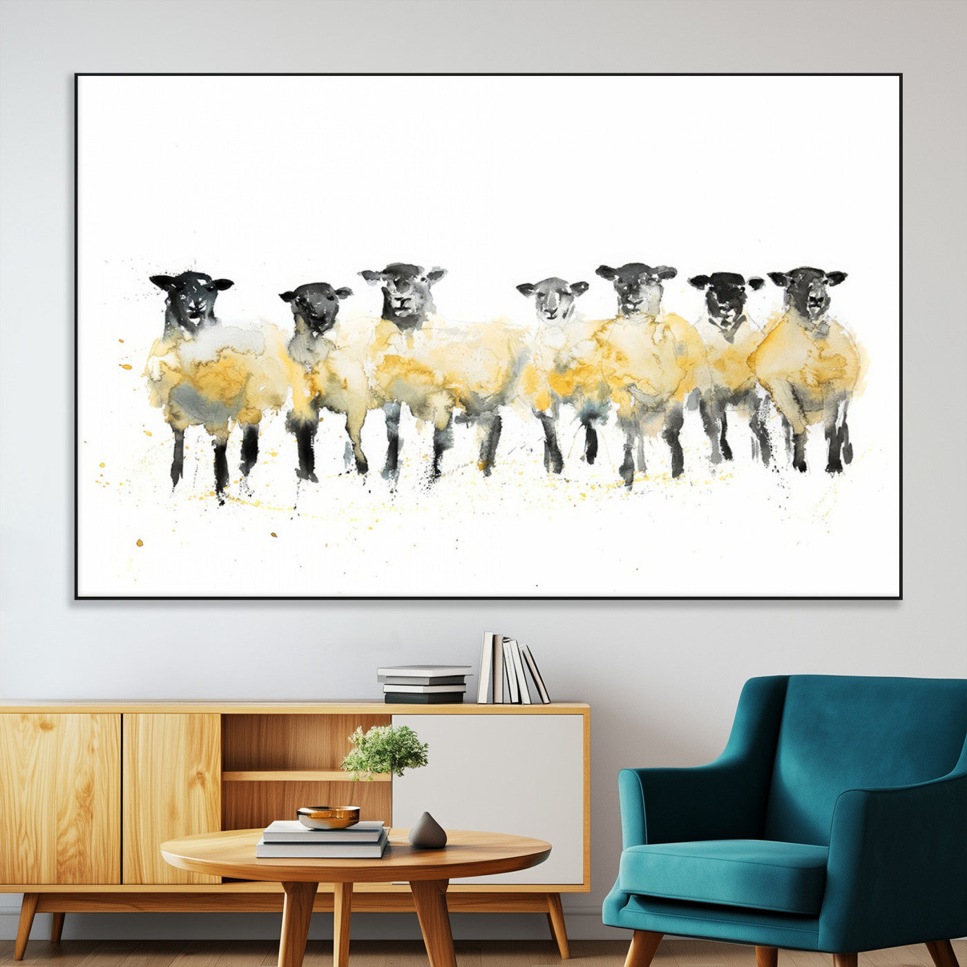 SEG-FC-51X34_Oversize - Farmhouse Wall Art Sheep Print | Ready to Hang Framed Canvas | Rustic Barn Decor