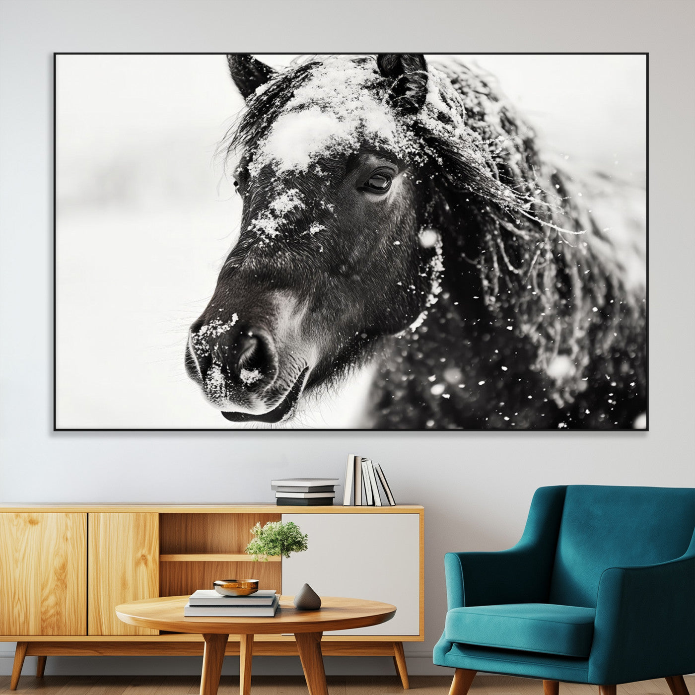 SEG-FC-51X34_Oversize - Framed Black and White Horse Wall Art | Ready to Hang and Framed | Farmhouse and Western Wall Decor