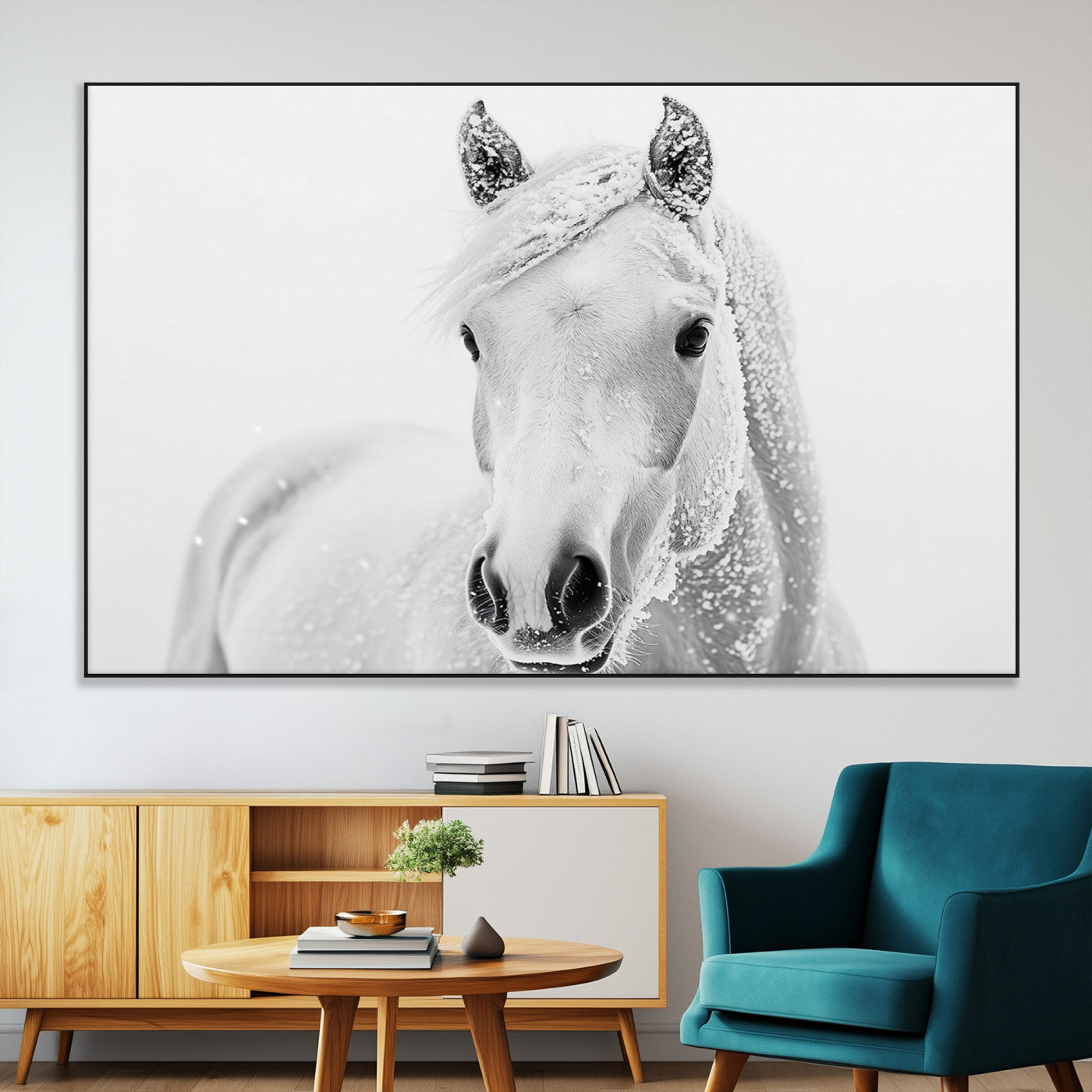 SEG-FC-51X34_Oversize - Majestic White Horse Wall Art | Ready to Hang and Framed | Farmhouse Wall Decor for Living Room