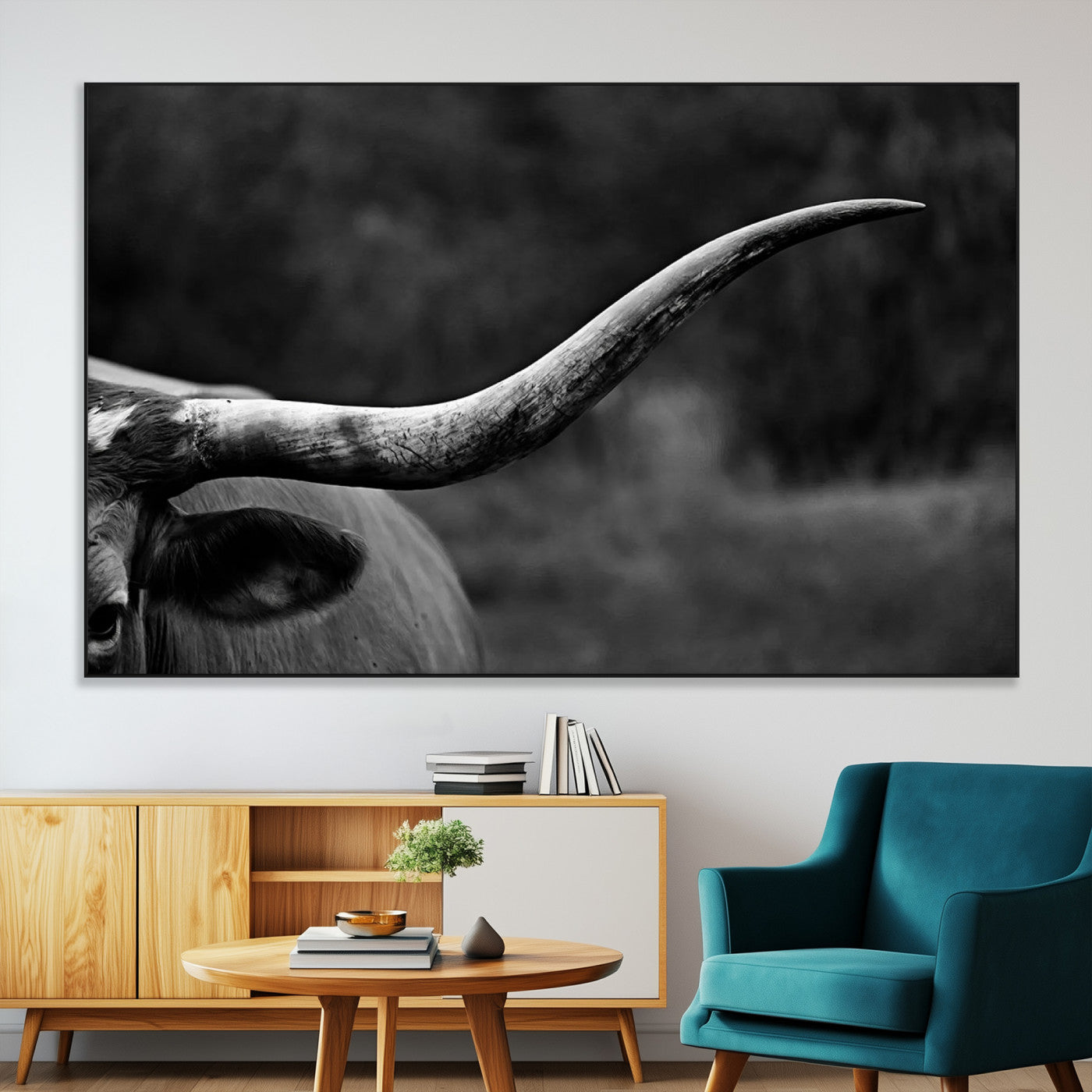 SEG-FC-51X34_Oversize - Cow Longhorn Wall Art | Black and White Print | Ready to Hang and Framed | Farmhouse Wall Decor |