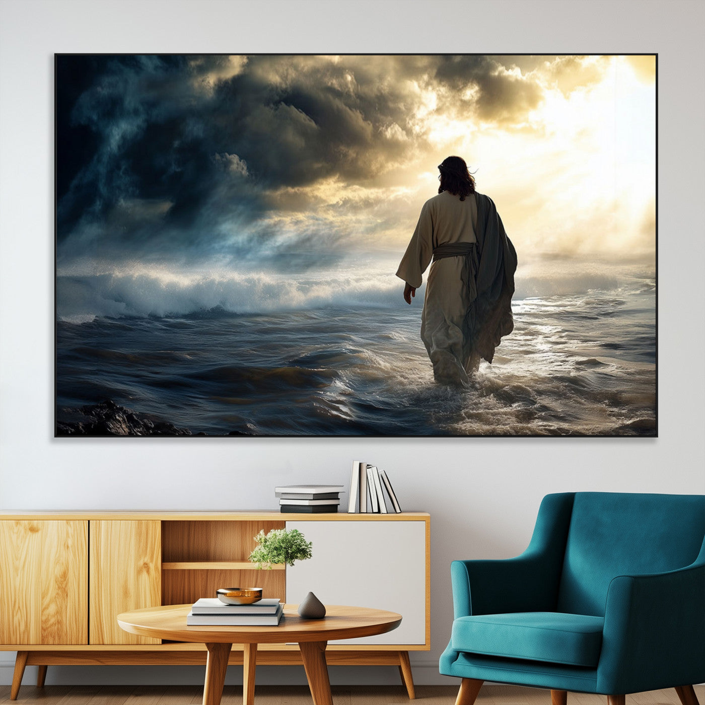 SEG-FC-51X34_Oversize - Jesus Walking on Water Wall Art | Canvas Print | Ready to Hang | Christian Home Decor | Spiritual