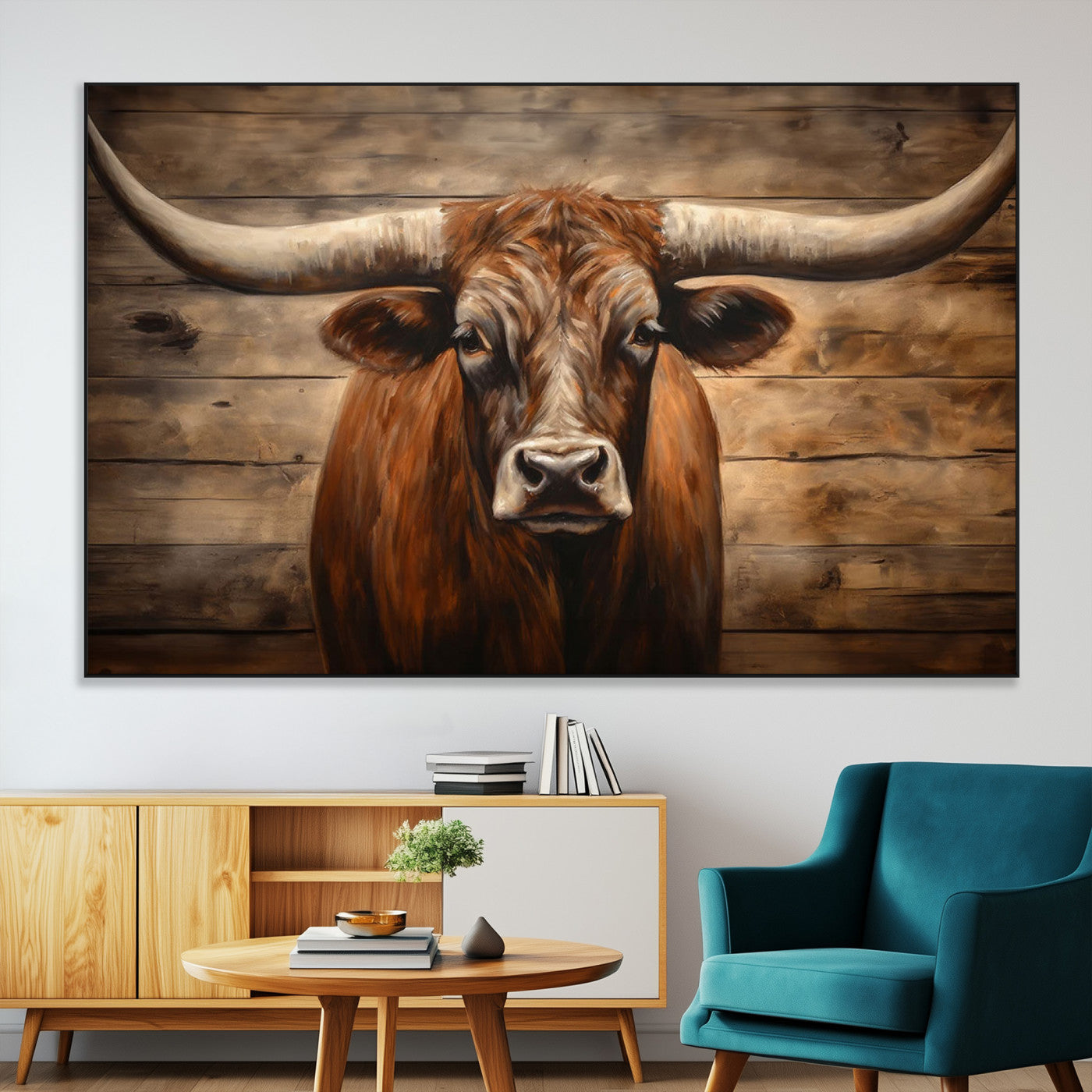 77556-MGV-CV-36X24-Longhorn Bull Wall Art | Canvas Print | Ready to Hang | Rustic Farmhouse Wall Decor | Western Barn