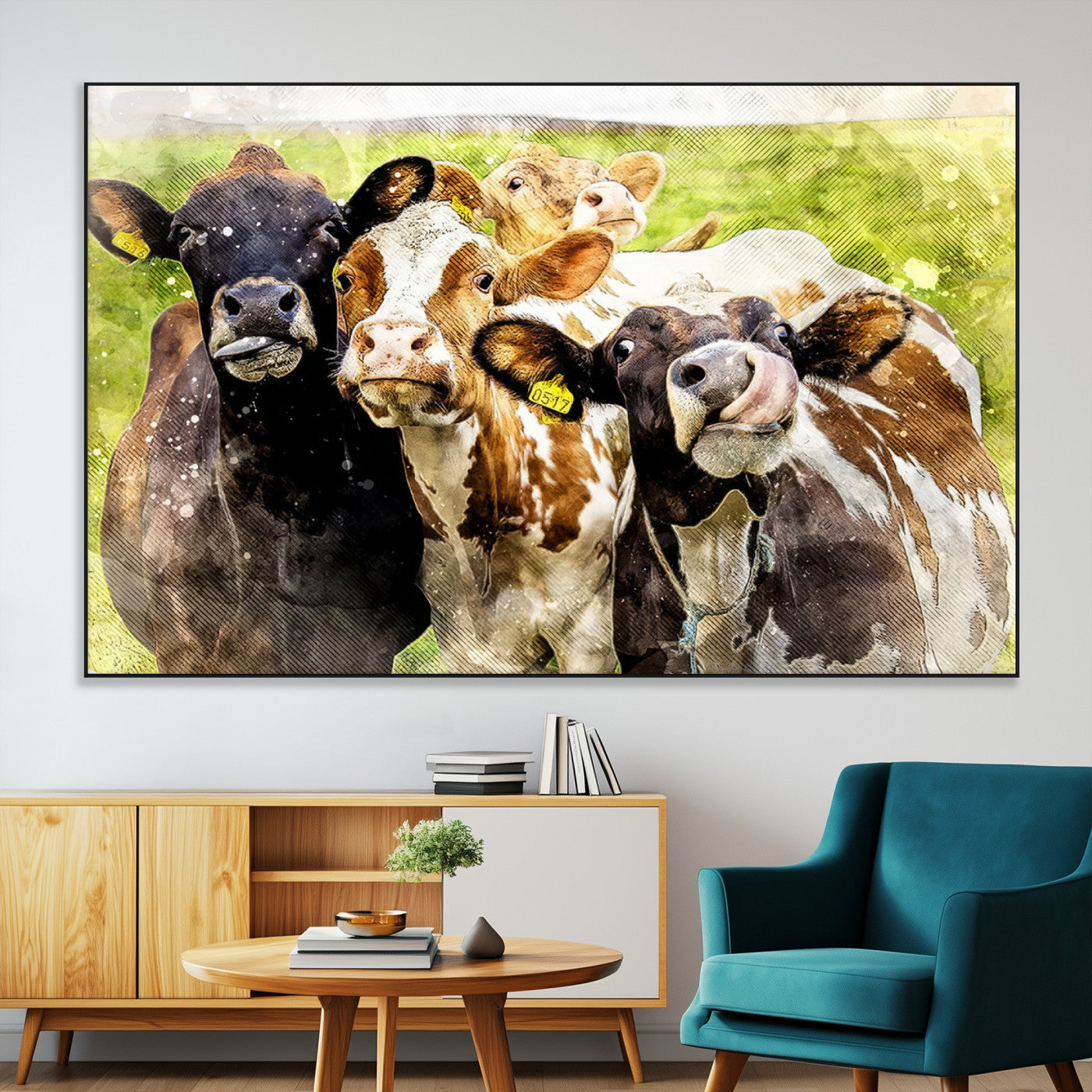 SEG-FC-51X34_Oversize - Curious Cows Farmhouse Wall Art | Ready to Hang and Framed Canvas Print | Rustic Farm Decor