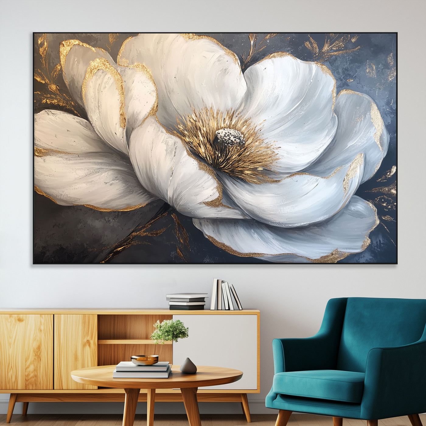 SEG-FC-51X34_Oversize - White Magnolia Flower Wall Art Canvas Print | Abstract Floral Wall Decor | Elegant Bloom Artwork |