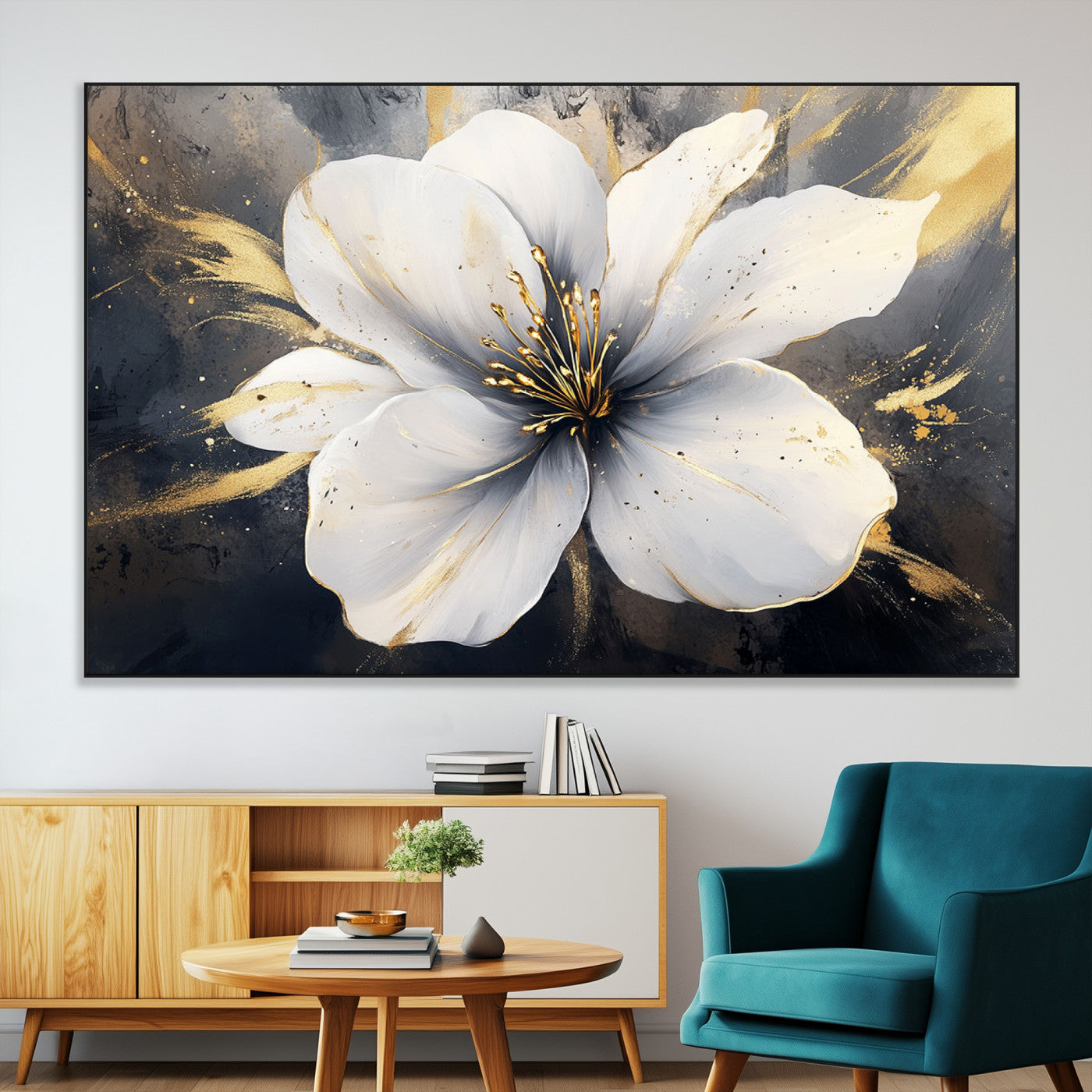 SEG-FC-51X34_Oversize - White Flower Wall Art Canvas Print | Ready to Hang | Abstract Floral Wall Decor | Elegant Bloom