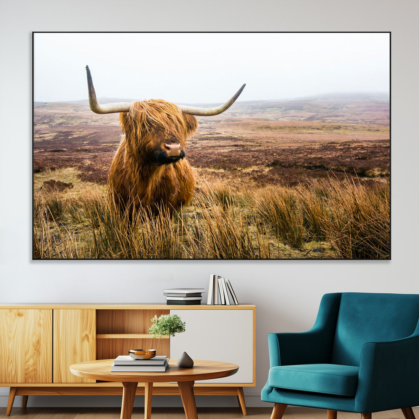 97274-MGV-CV-36X24-Scottish Highland Cow Canvas Wall Art – Rustic Farmhouse Charm with Highland Cattle – Ready to Hang